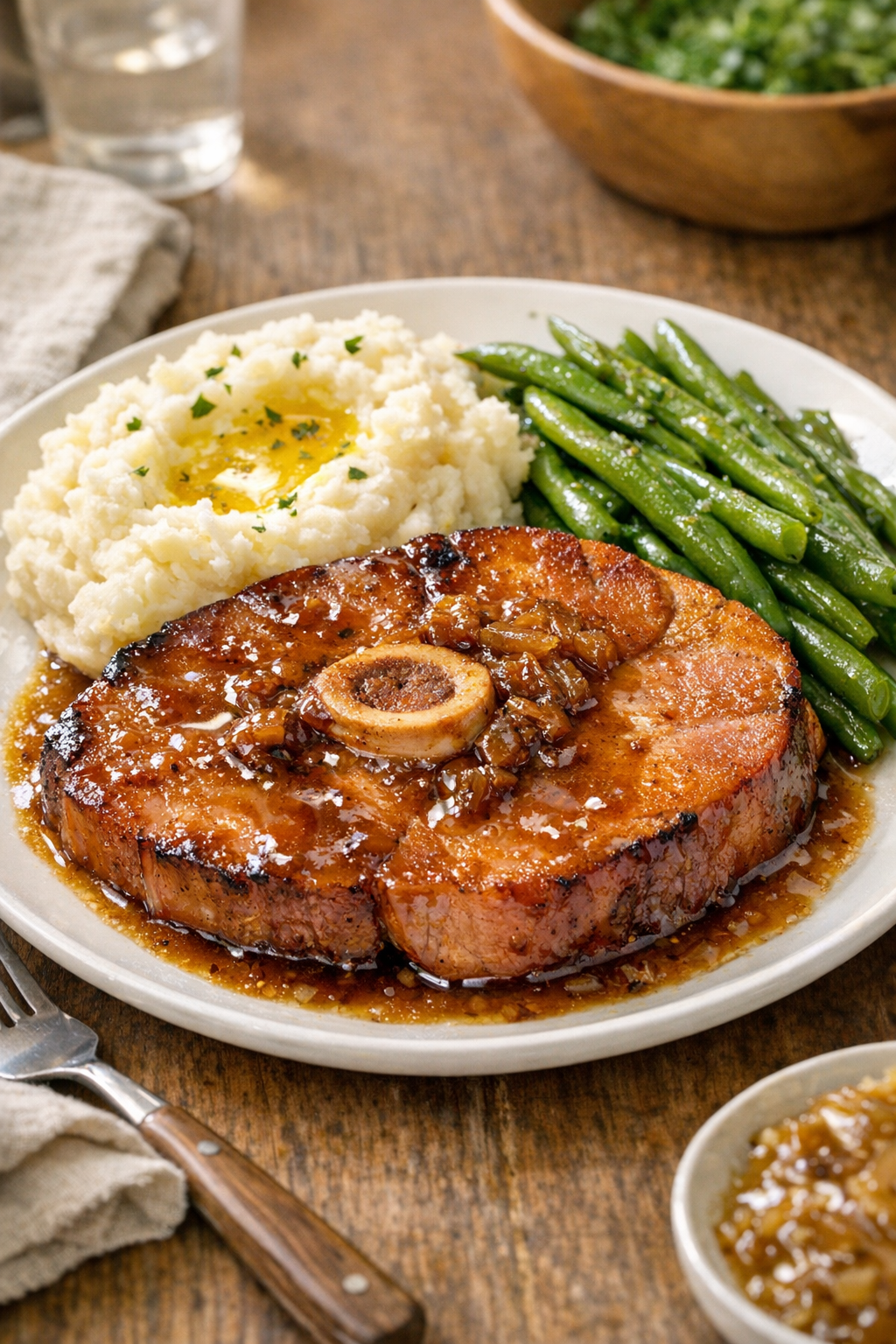 Finished ham steaks served with sides