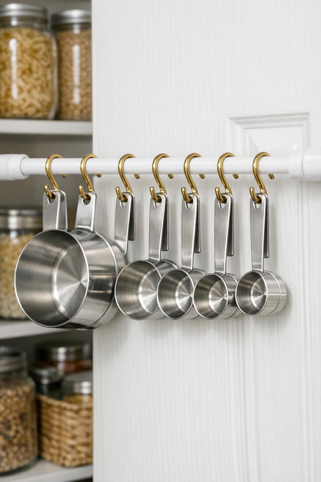Finished pantry door measuring cup rack