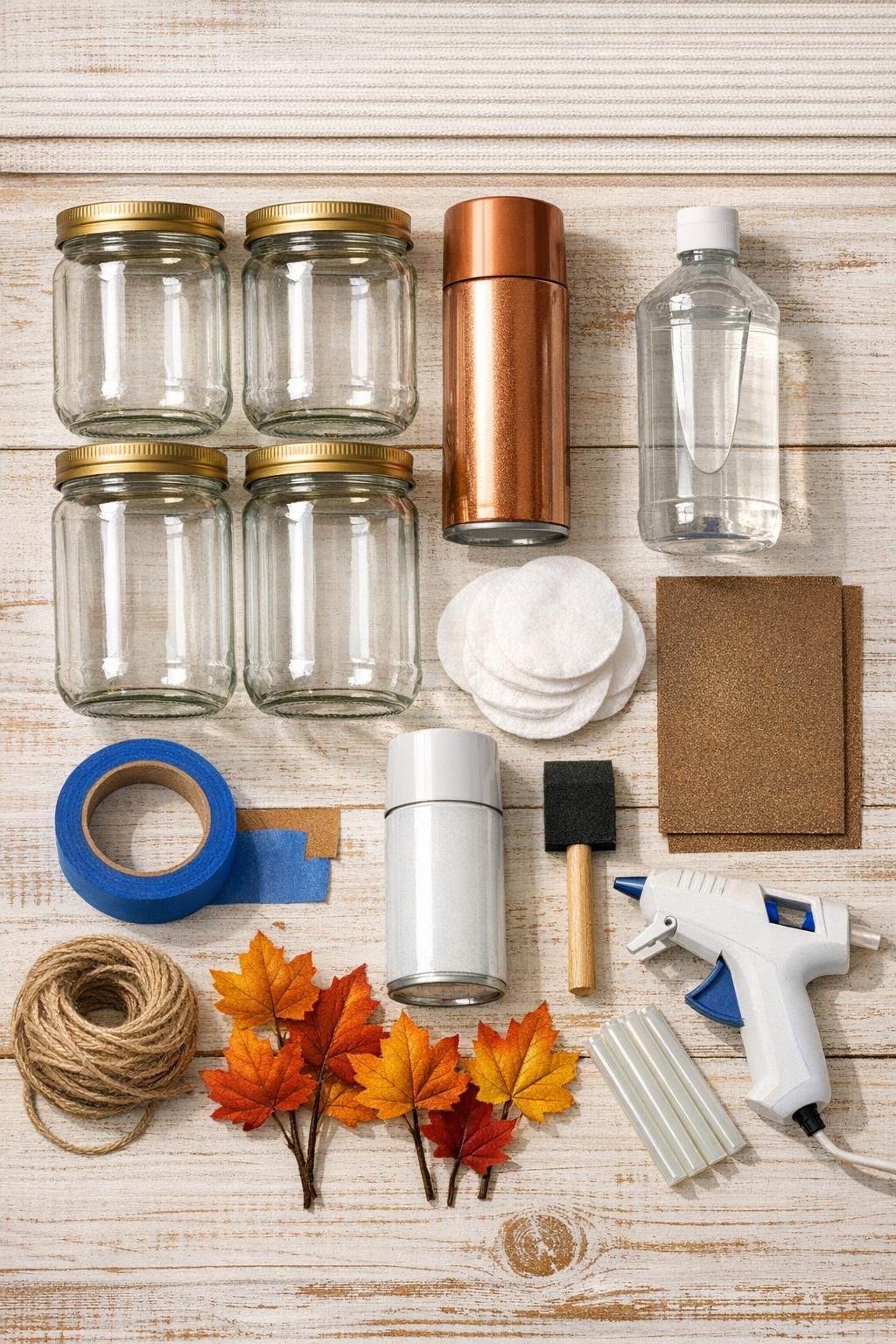 Materials for making fall kitchen canisters from peanut butter jars