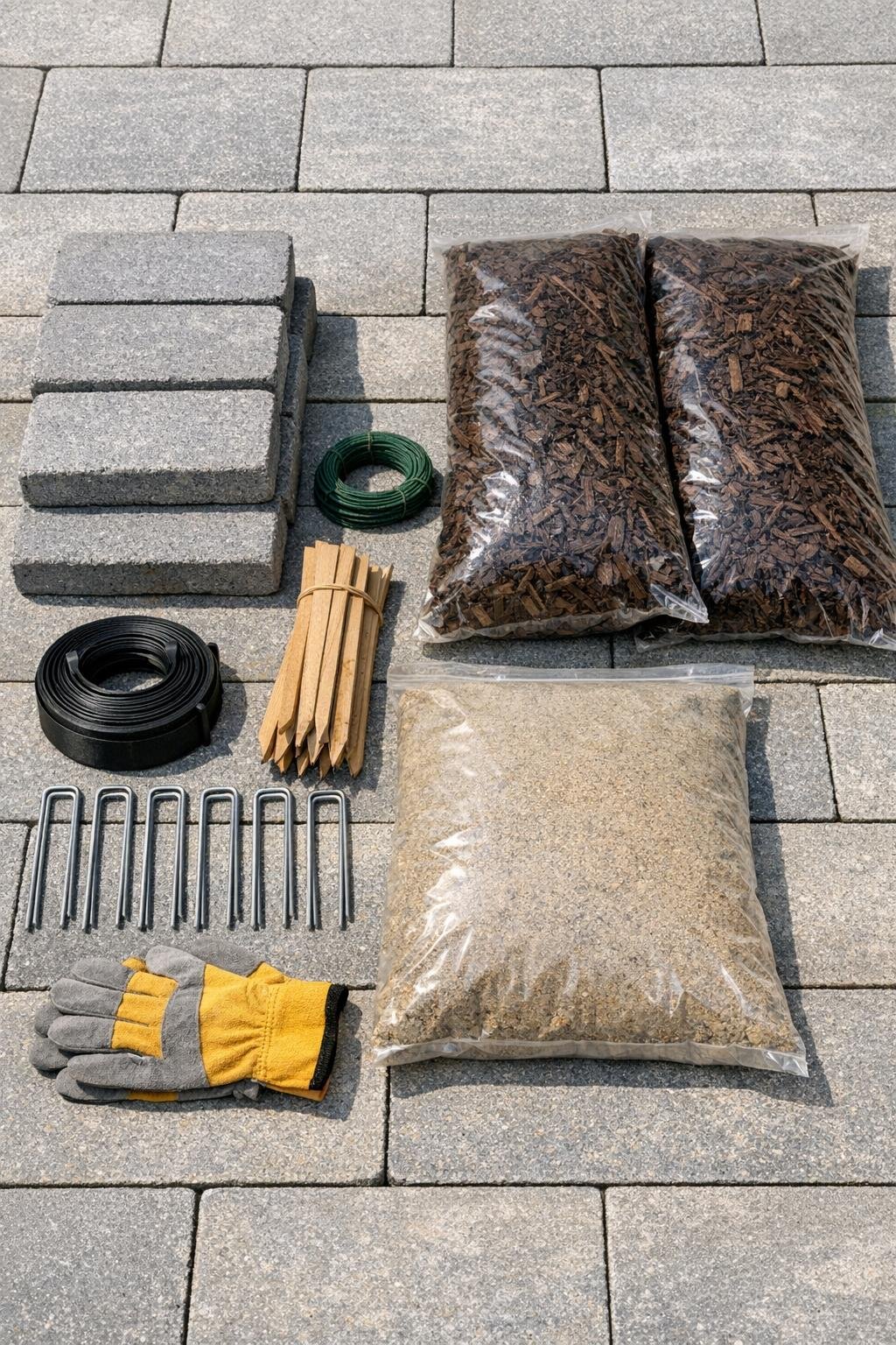 Garden border materials laid out together