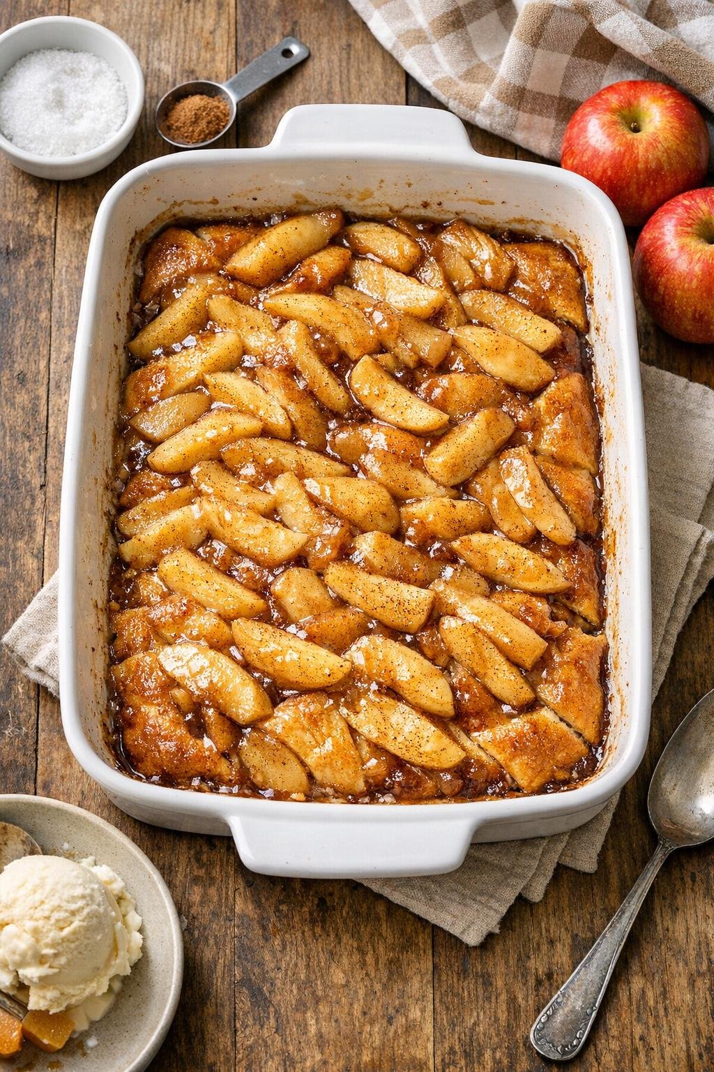 Baked apple crescent dessert in a baking dish