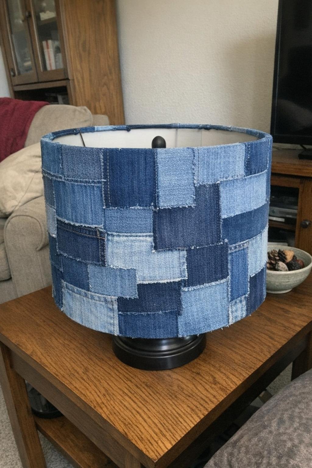 Patchwork denim lampshade