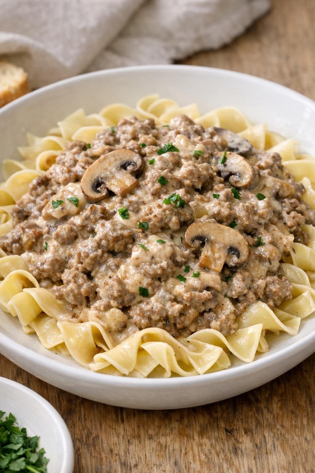 Creamy ground beef with added mushrooms