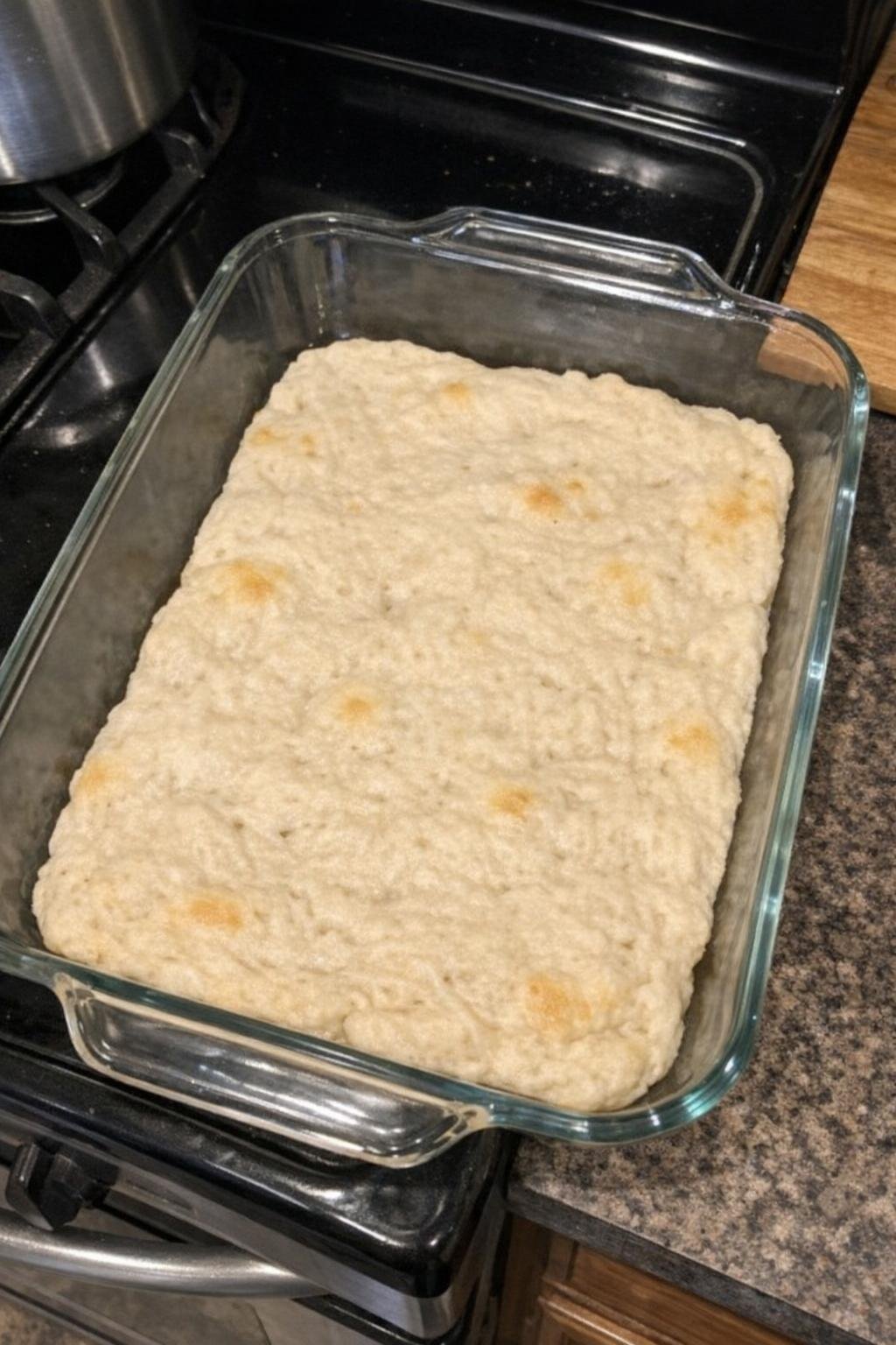 Par-baked biscuit crust in the baking dish