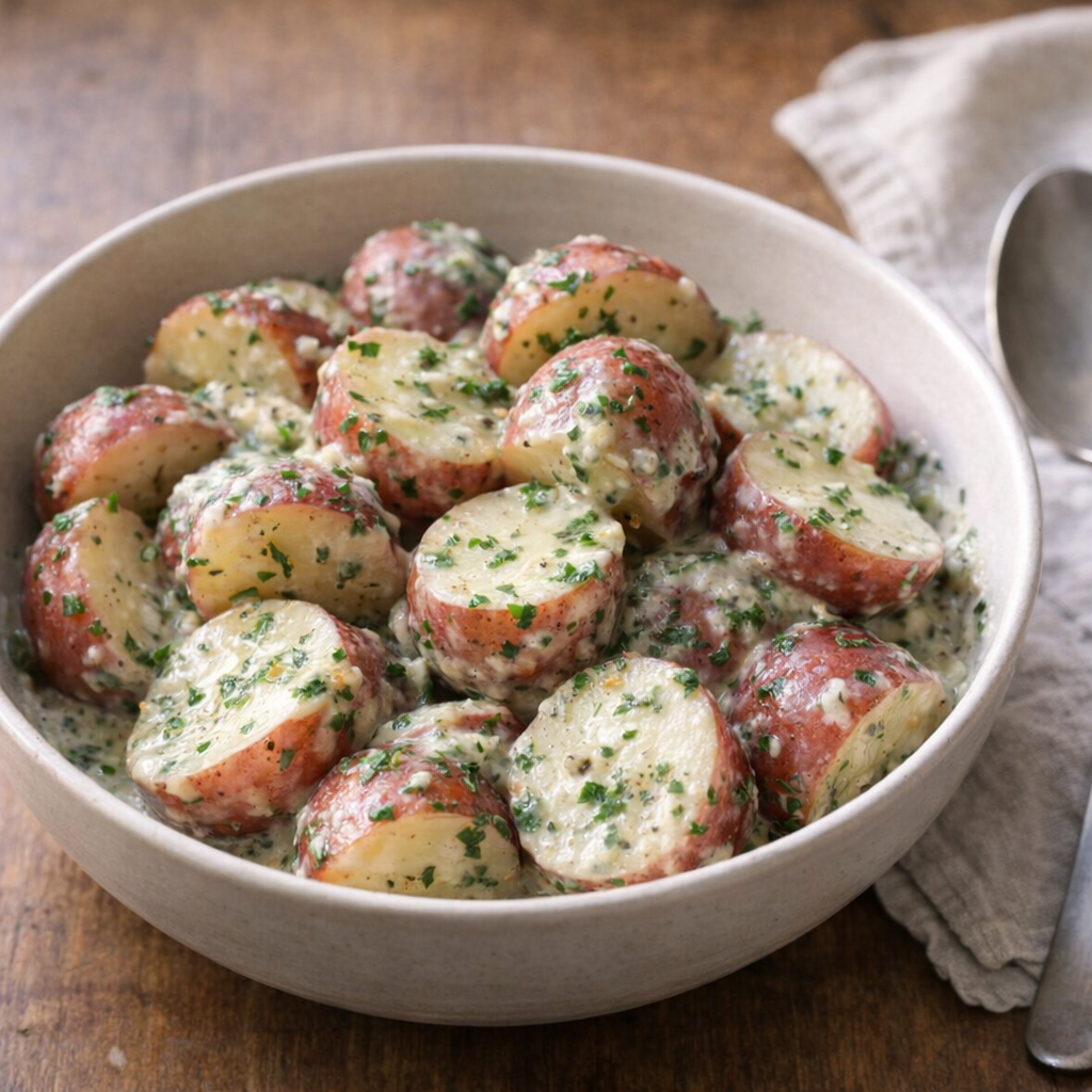 Finished herb ranch potatoes ready to serve