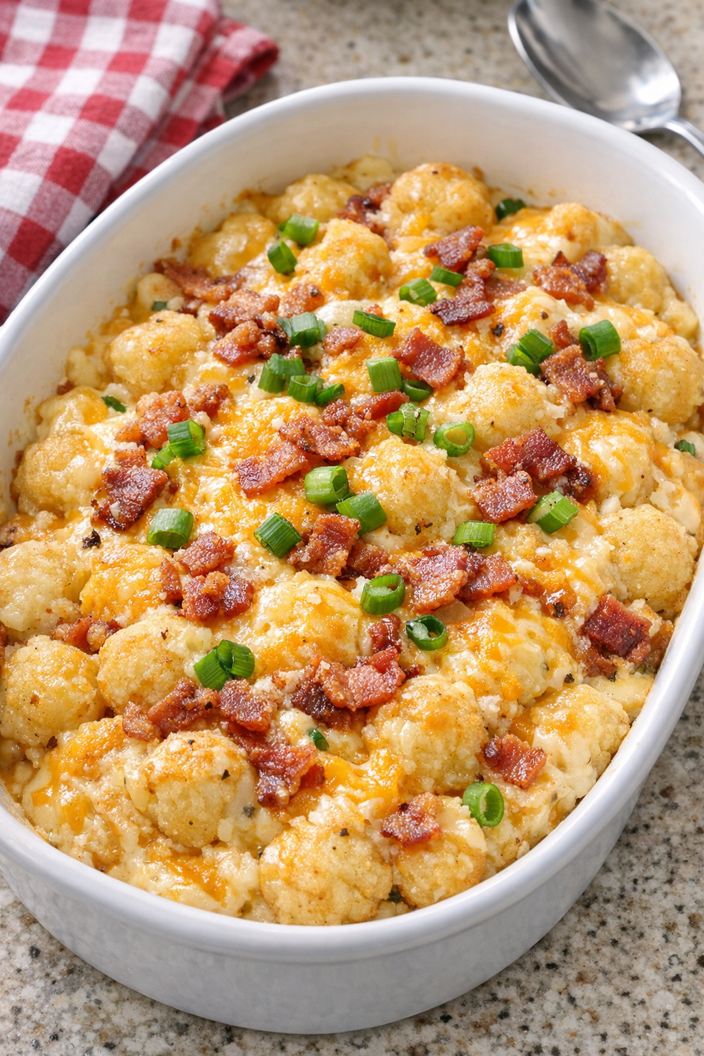 Finished cheesy slow cooker potato puff casserole