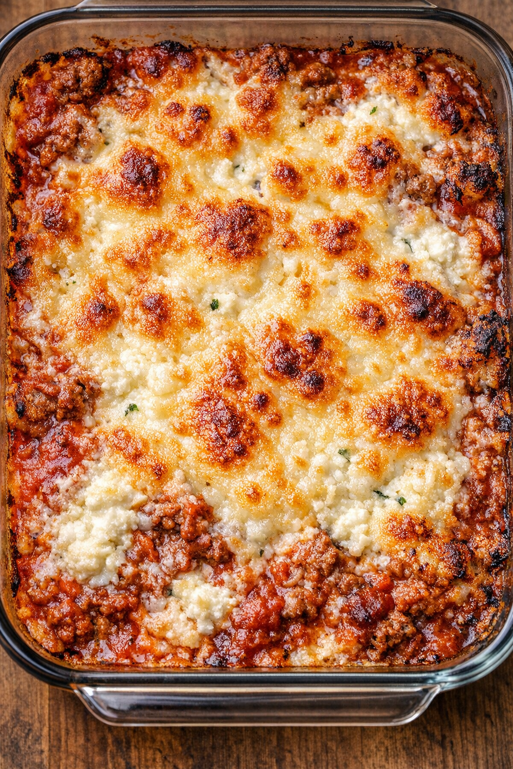 Bubbly low carb lasagna bake fresh from the oven