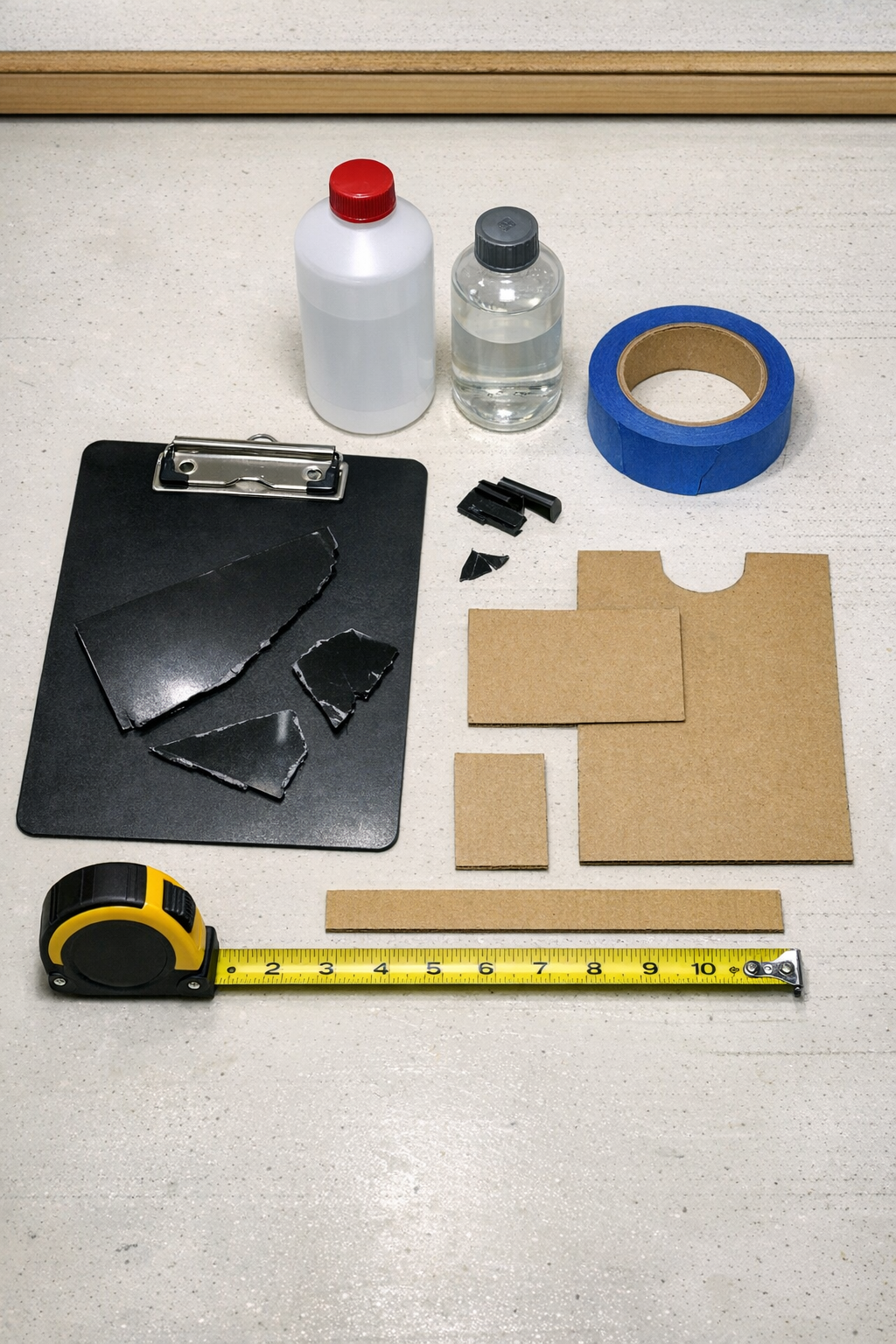 Materials for making siding corner caps from broken plastic clipboards