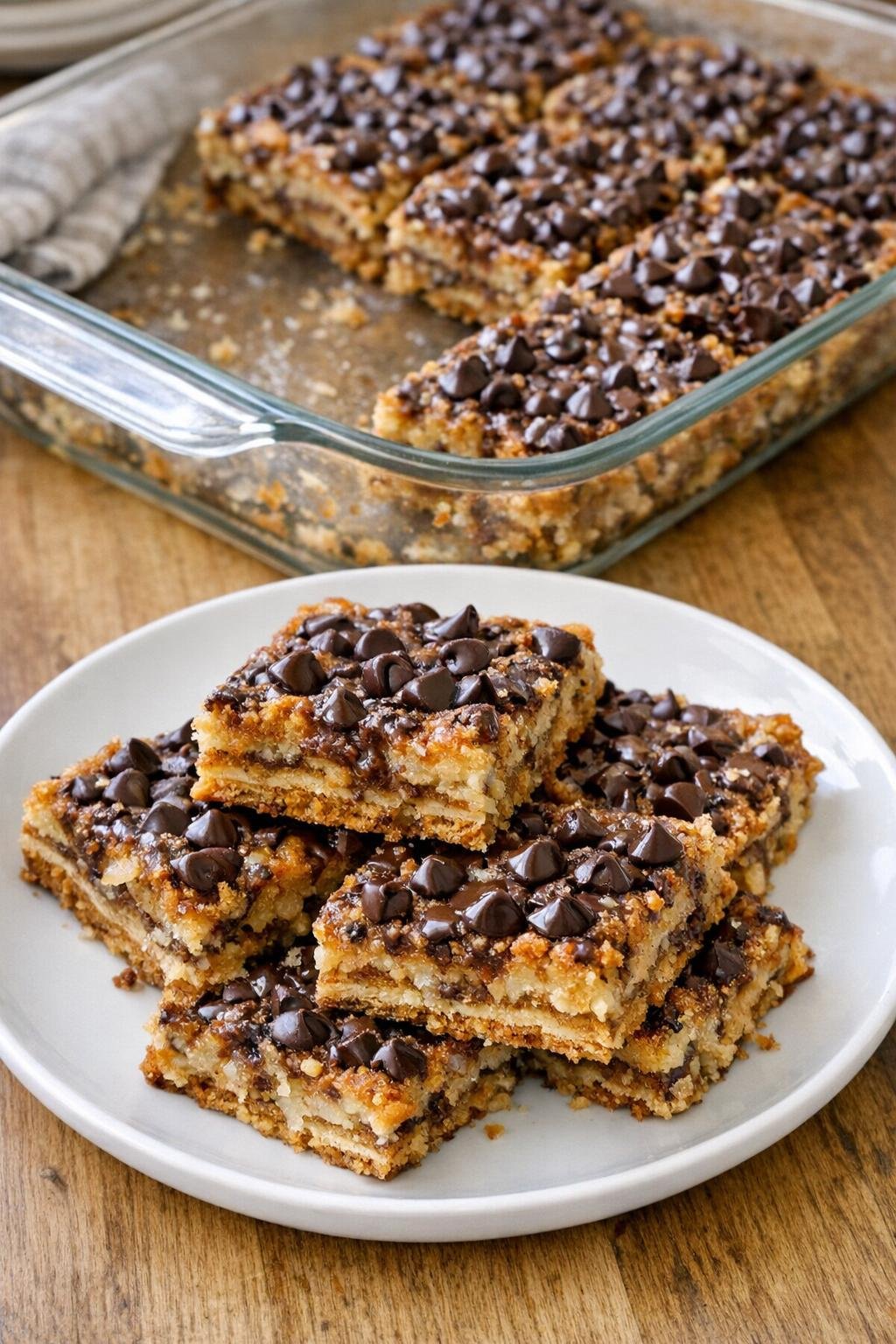 Finished graham cracker dessert bars on a plate