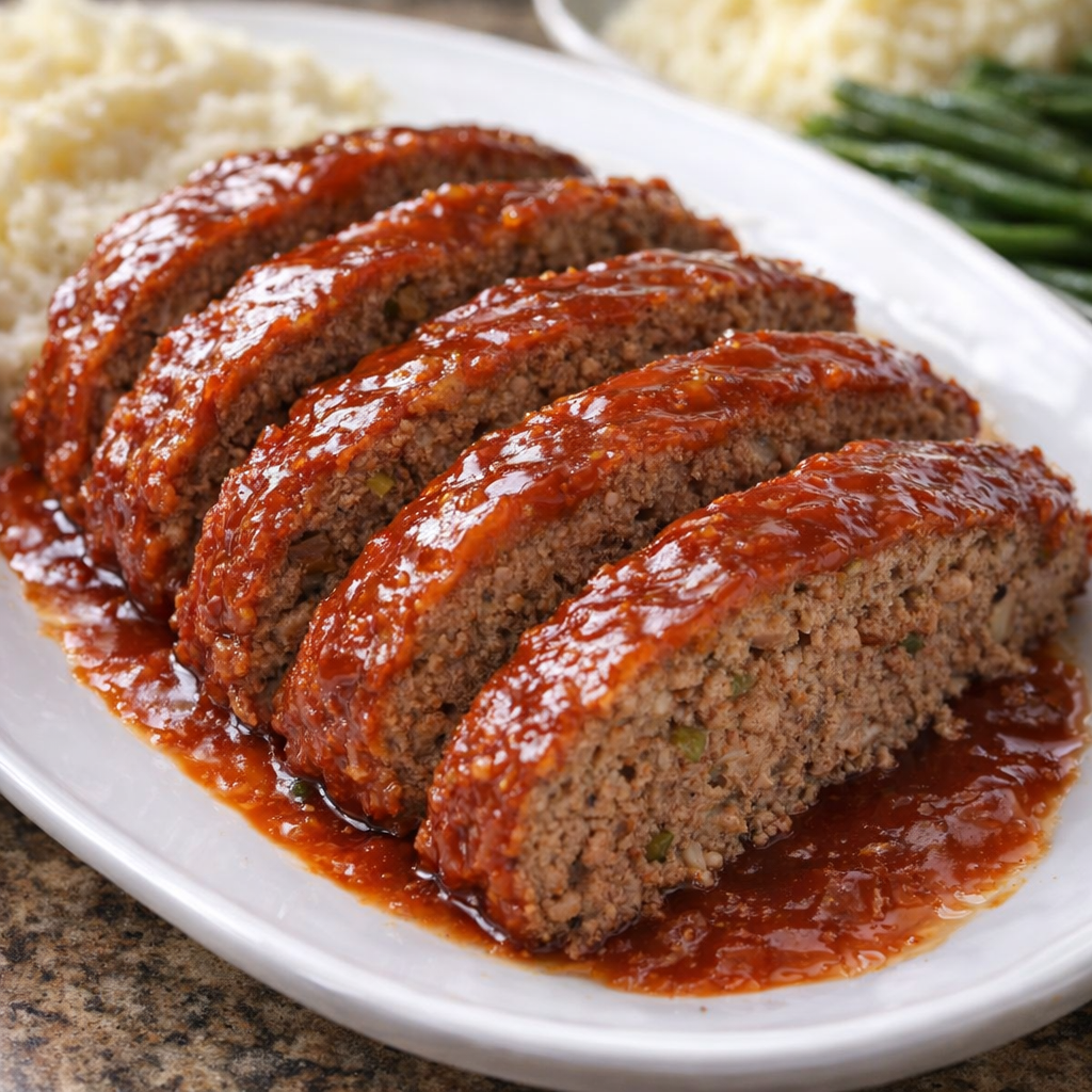 Slow cooker meatloaf sliced on a platter