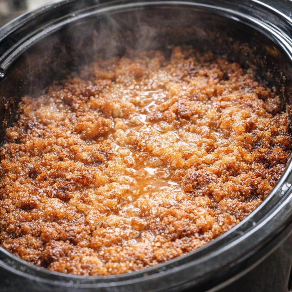 Freshly cooked sugar cone dessert inside the slow cooker