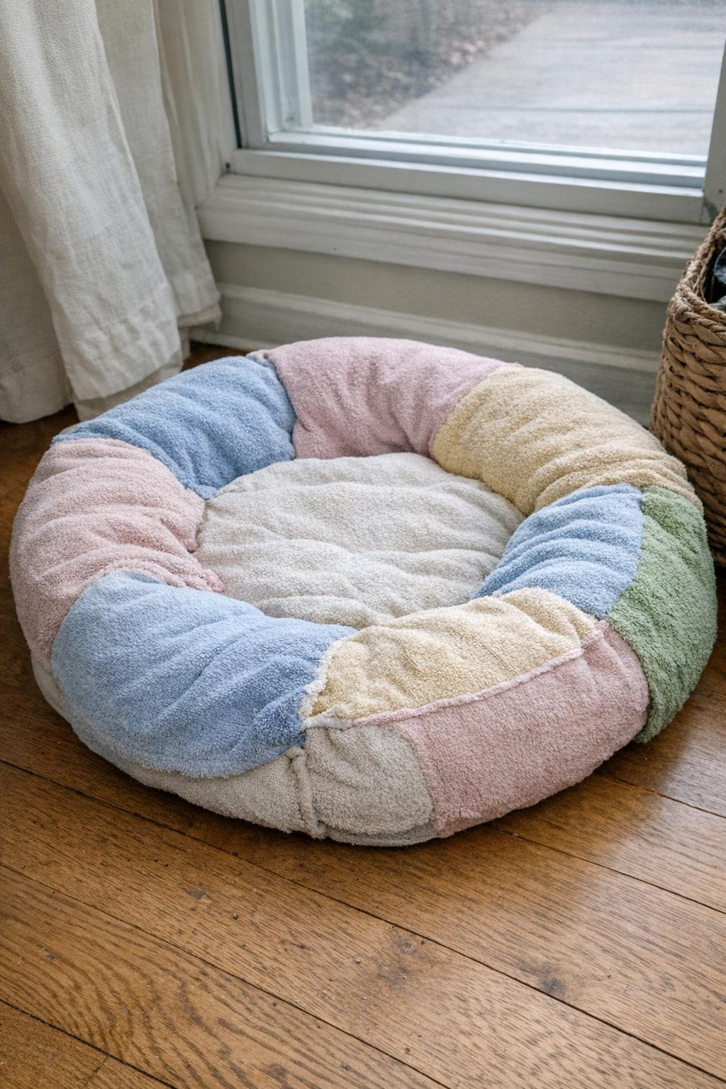 Soft pet cushion sewn from old towels
