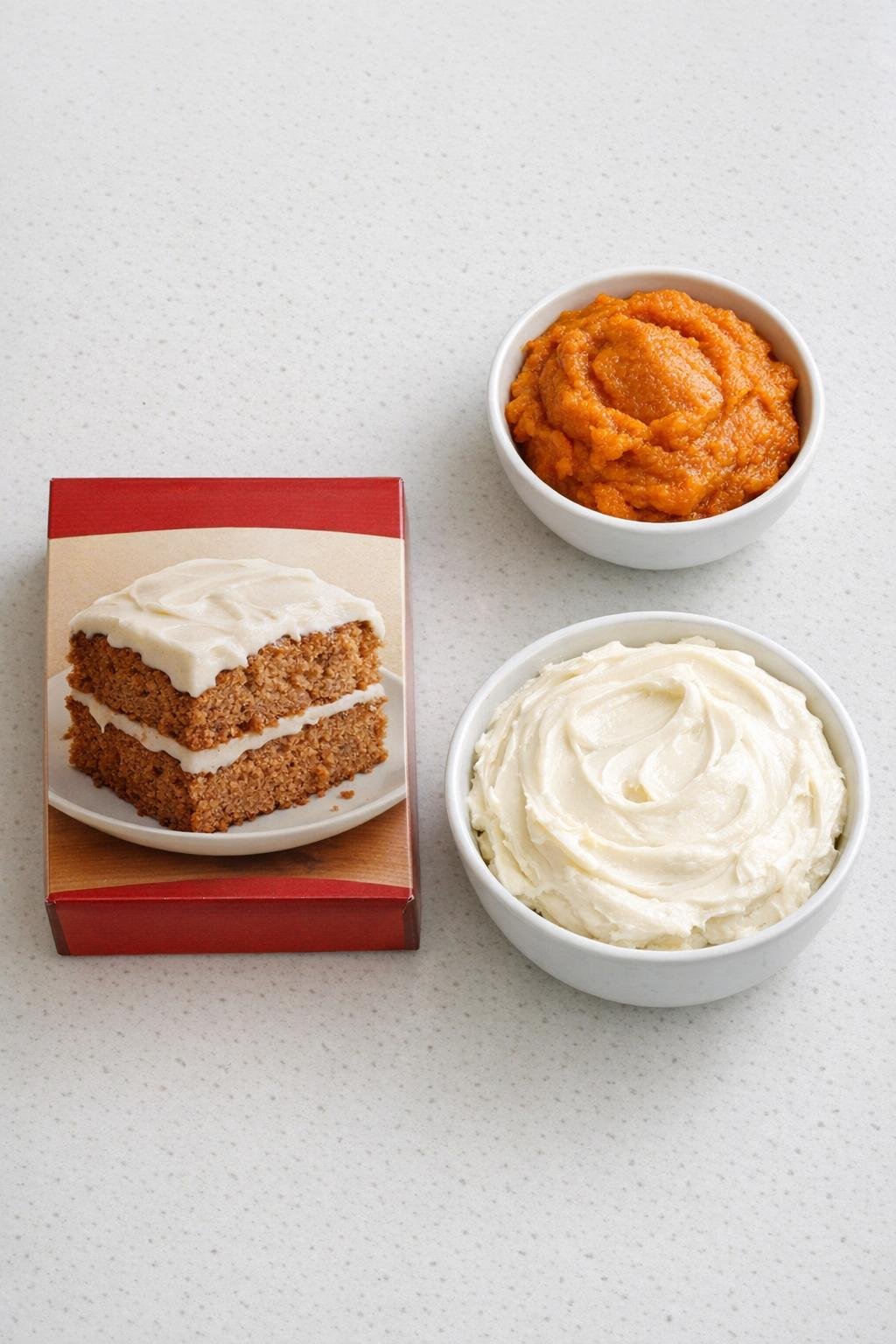 Kruidencakemix, pompoenpuree en vanilleglazuur