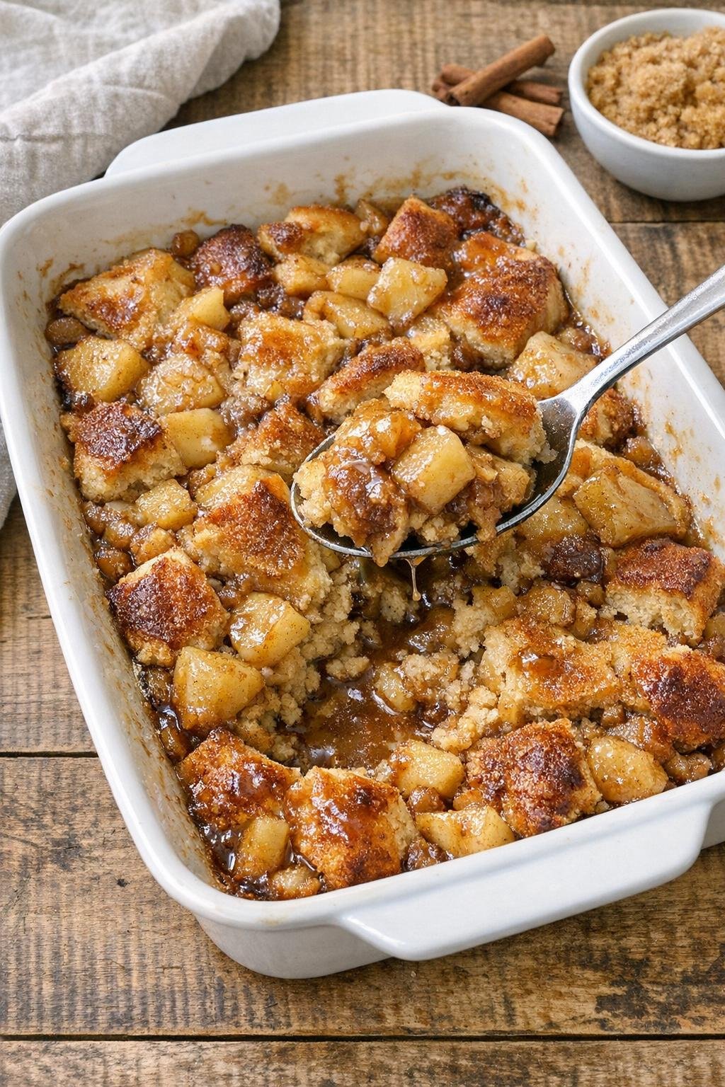 Finished baked pancake dessert in a baking dish