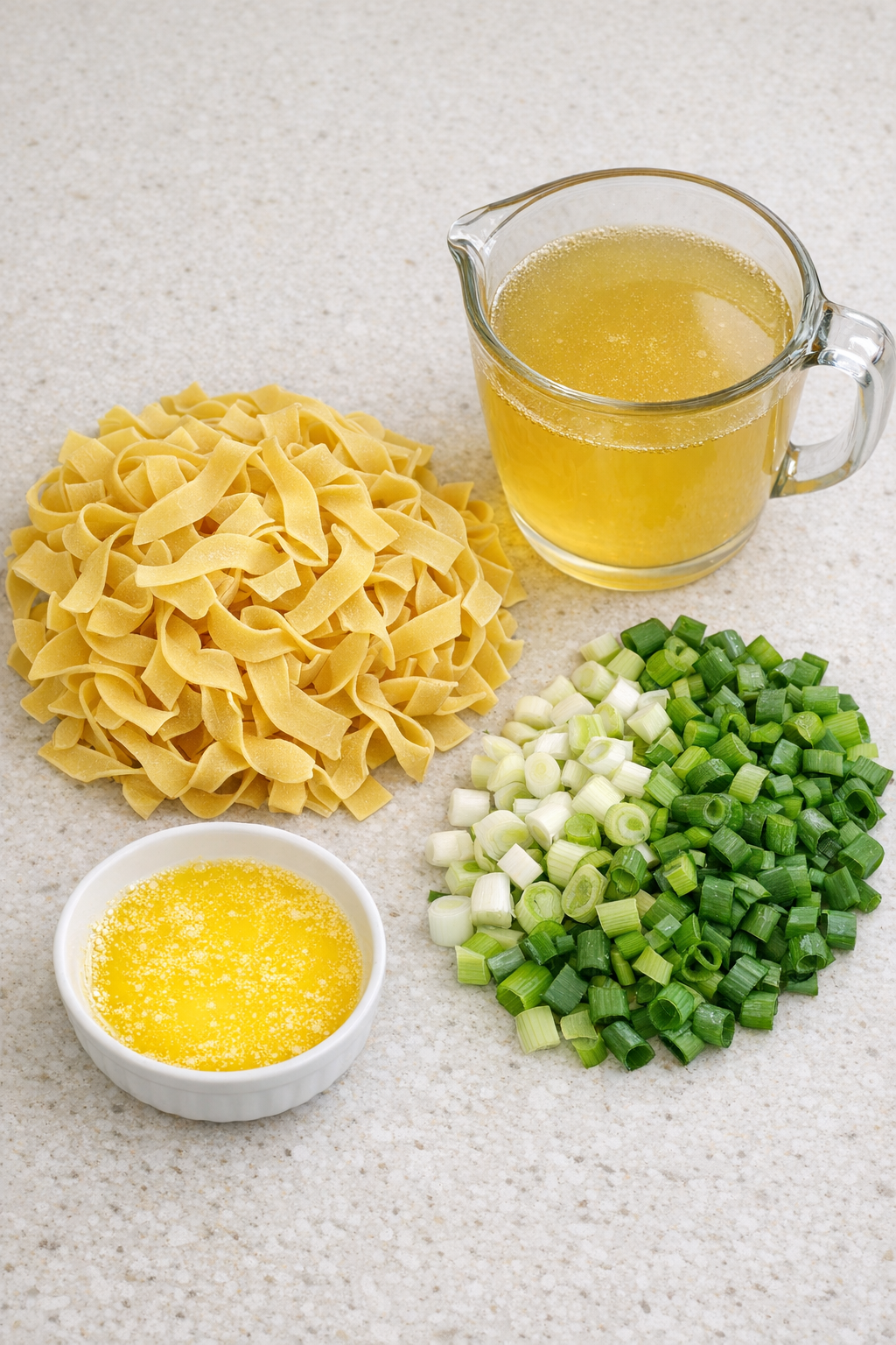 Main ingredients for Amish scallion noodles
