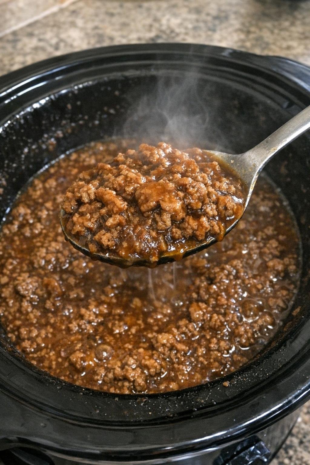 Slow cooker ground beef in savory sauce