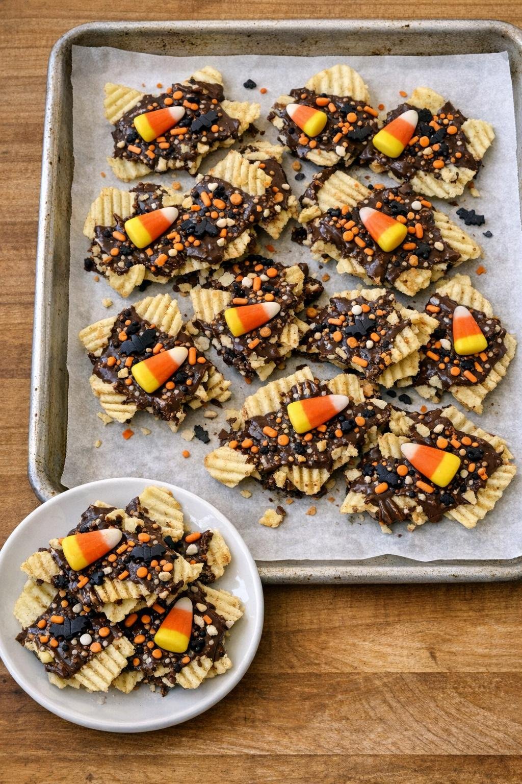 Finished Halloween potato chip dessert bark