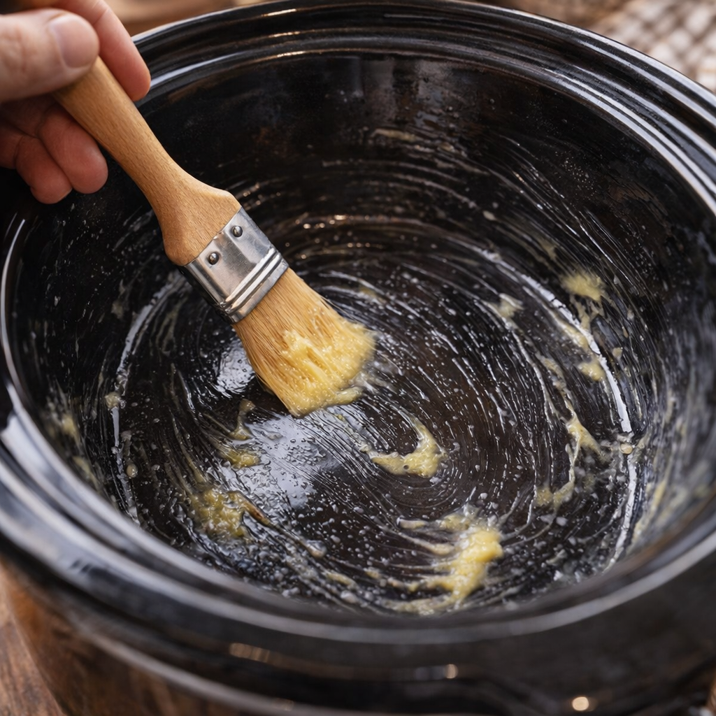 Buttering the inside of a slow cooker crock