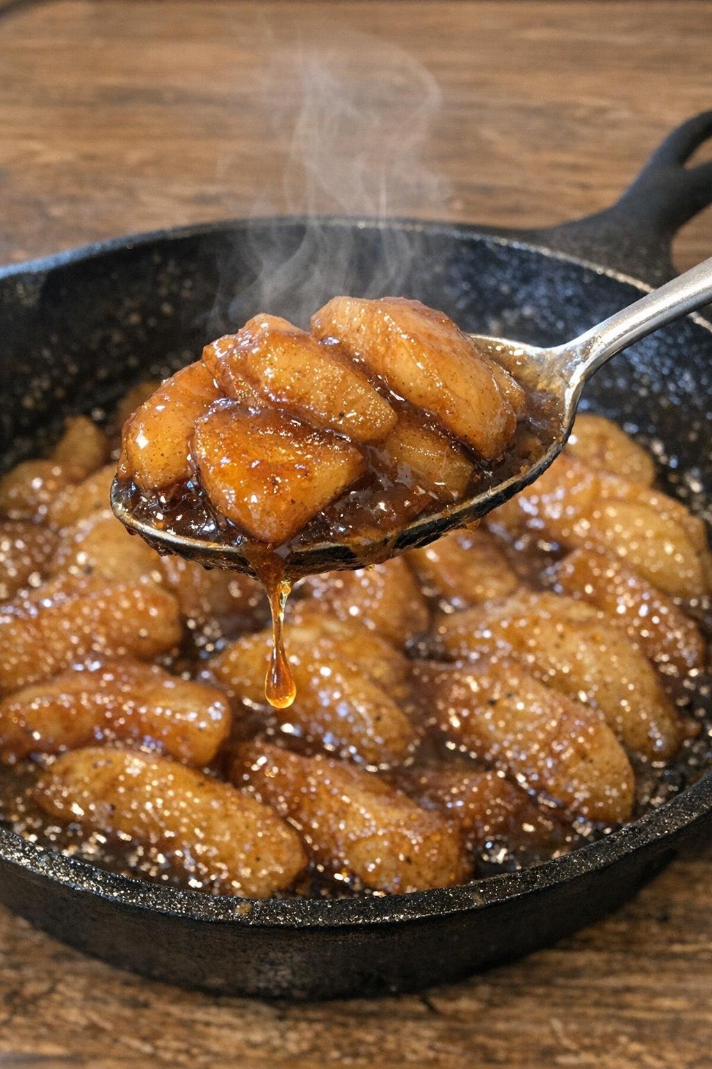 Tender caramelized apples in a cast iron skillet