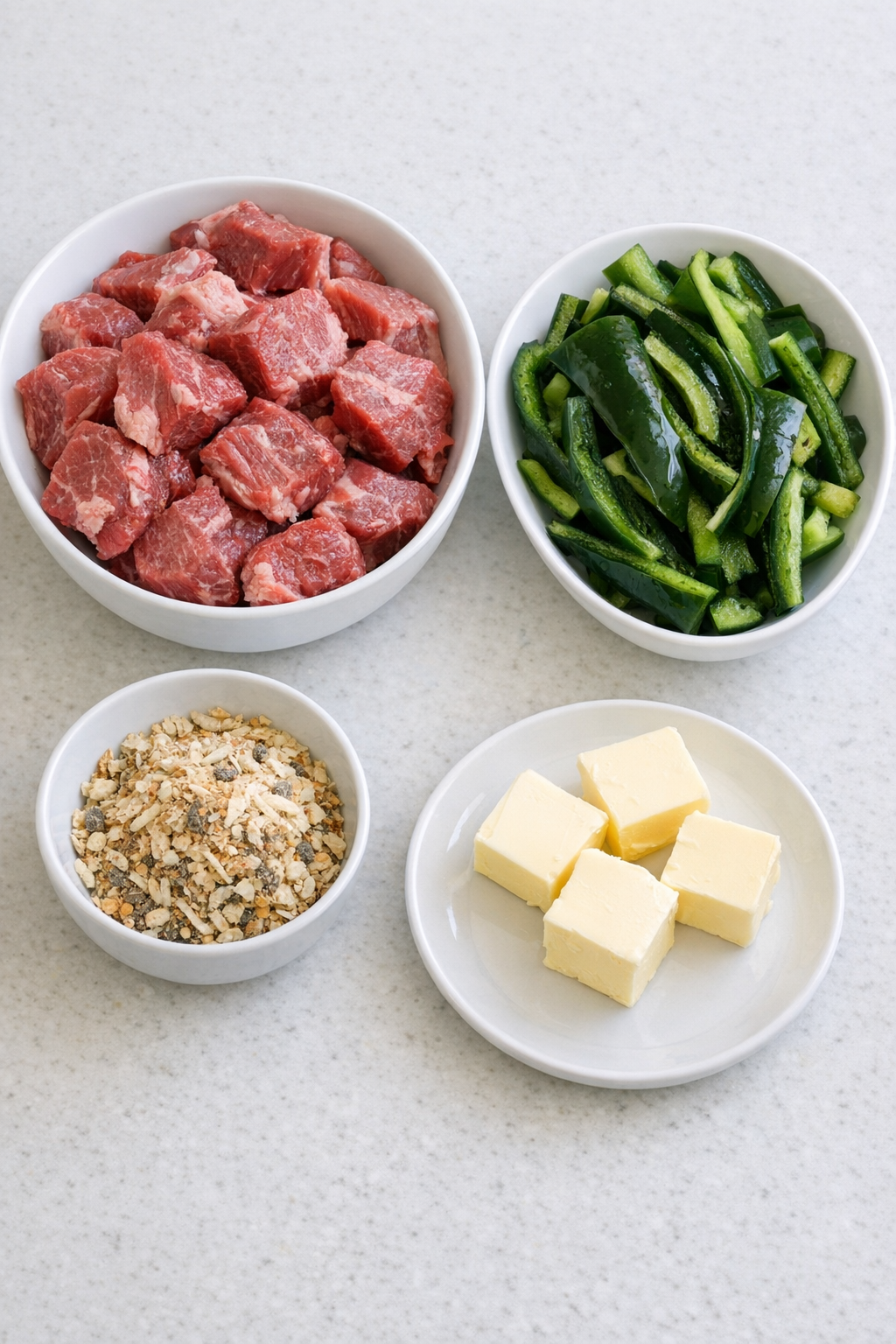 Main ingredients for beef and poblano foil packets