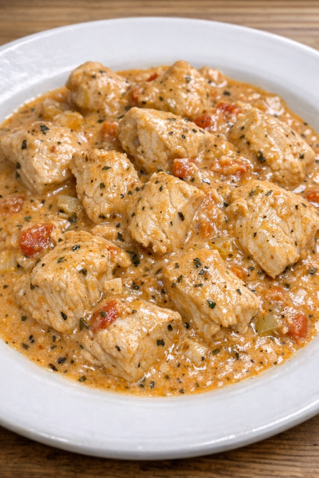 4-ingredient creamy Cajun chicken pot on a white ceramic plate