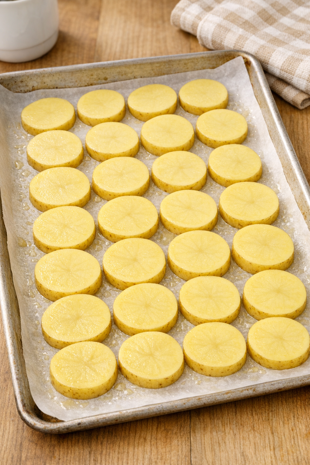 Prepared baking sheet with potato slices