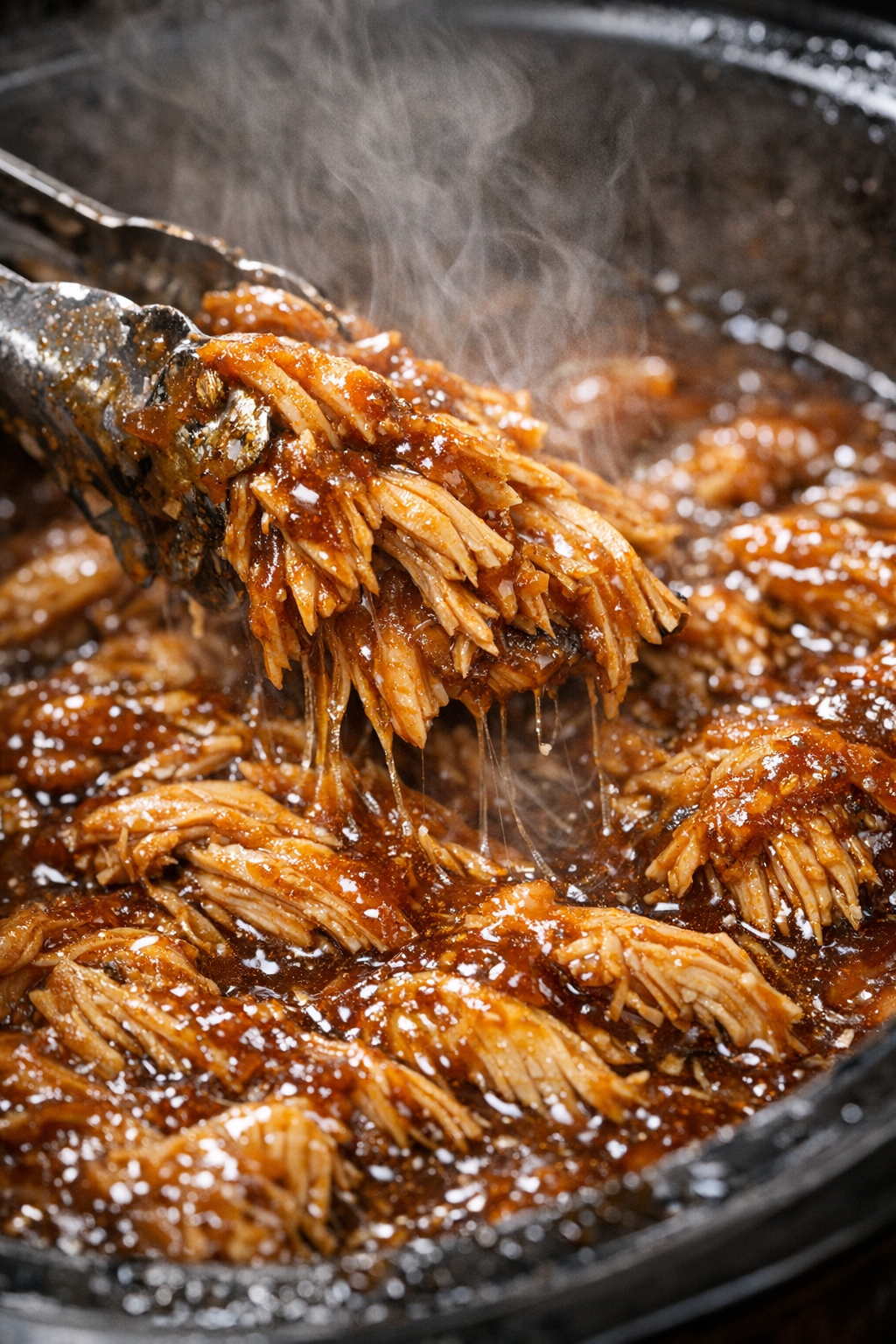 Slow cooker glazed chicken in dark amber sauce