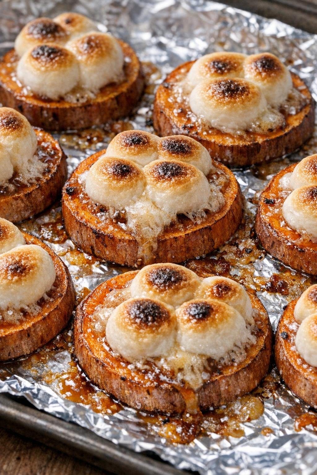 Southern sweet potato bites on a foil-lined baking tray