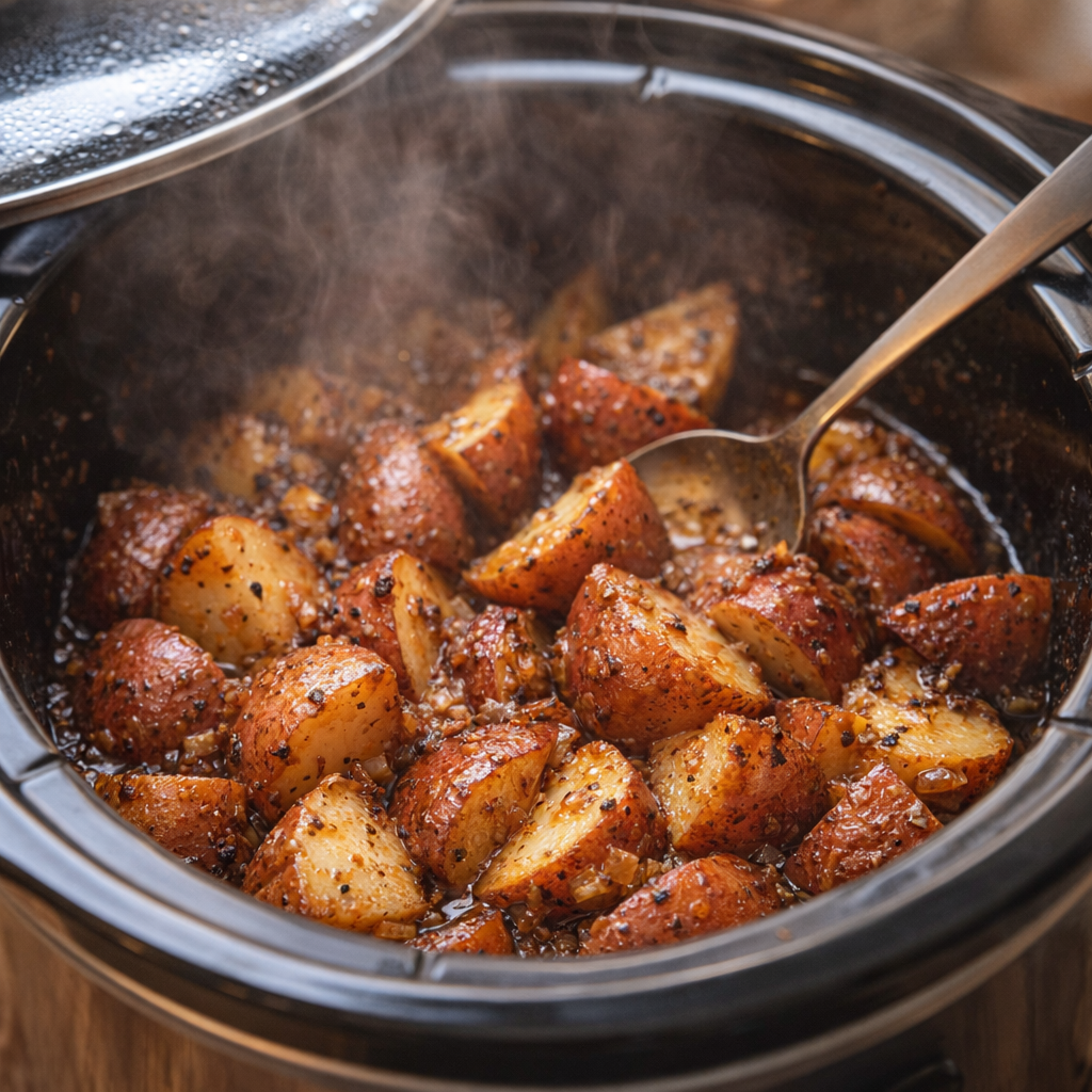 Patate che cuociono in una pentola a cottura lenta