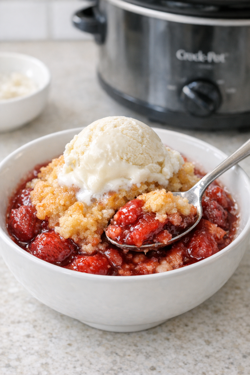 Finished slow cooker strawberry dessert