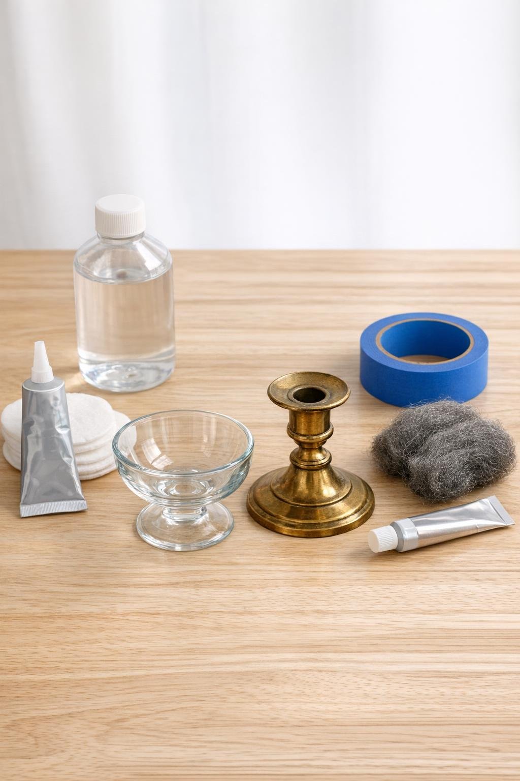 Materials for making a bathroom jewelry dish laid out on a table
