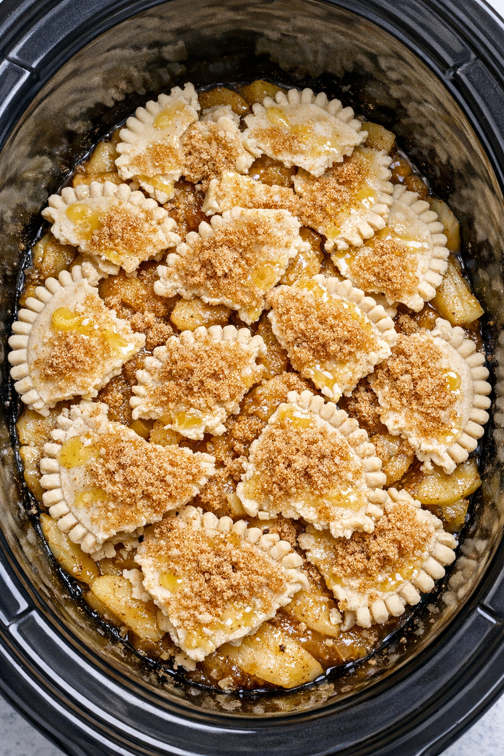 Top crust pieces with butter and brown sugar before cooking