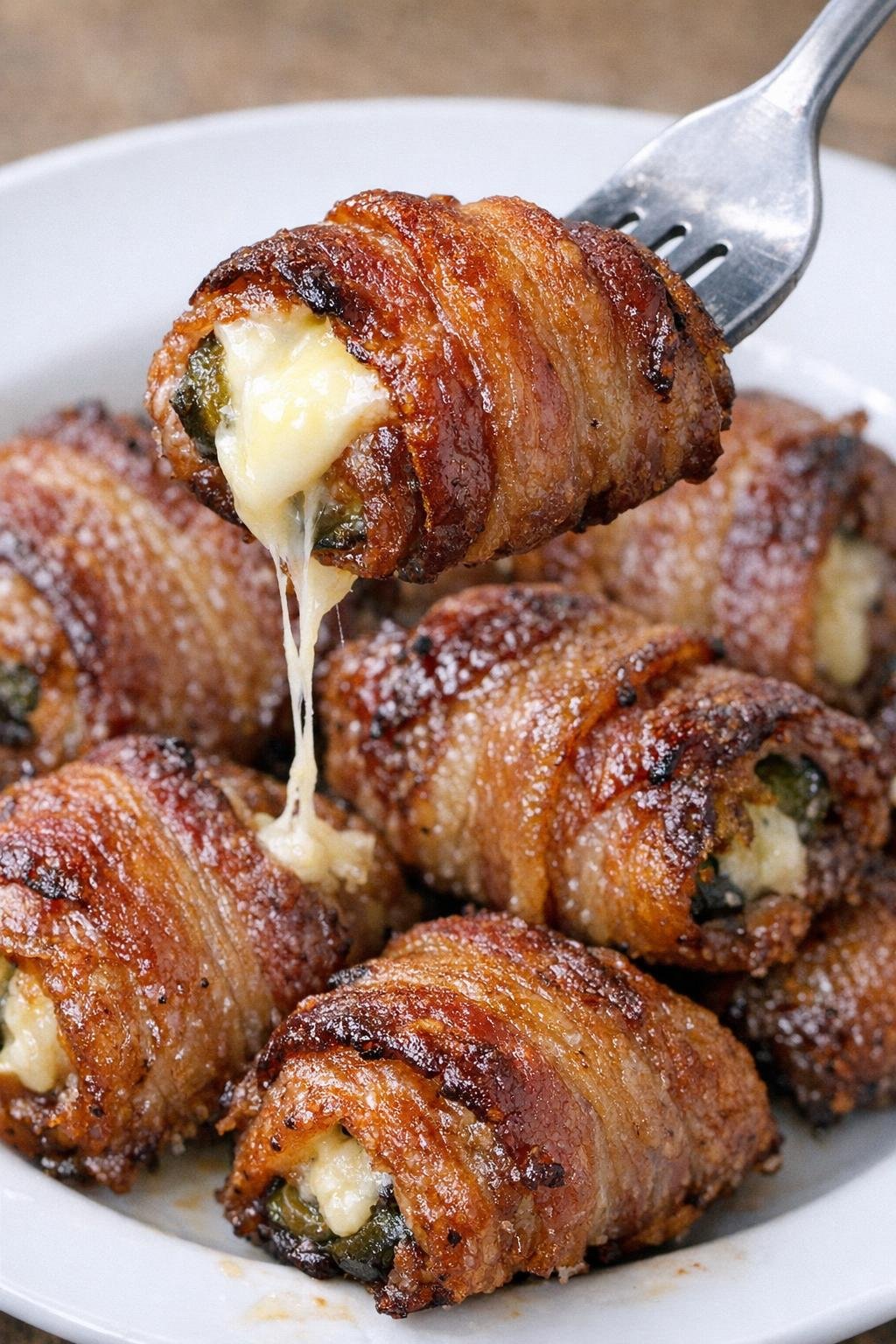 Low carb bacon Roxbury bombs on a white plate