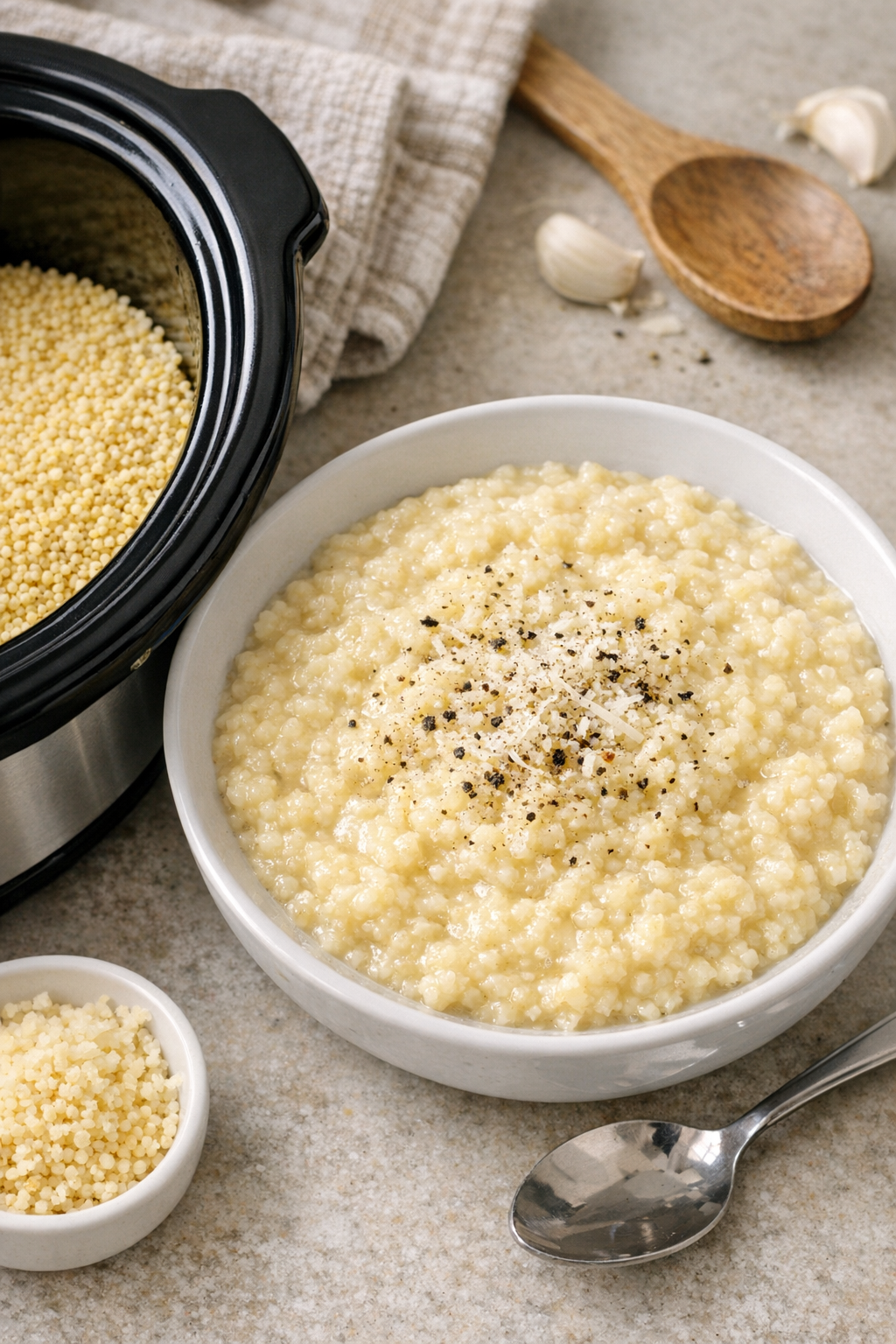 Creamy slow cooker pastina served in a bowl