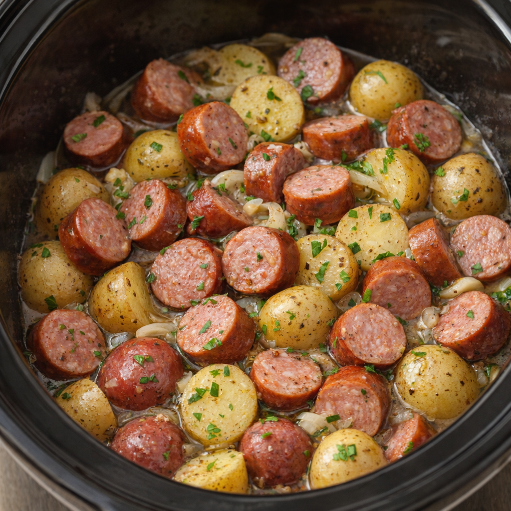 Variation with carrots and onions added to kielbasa potatoes