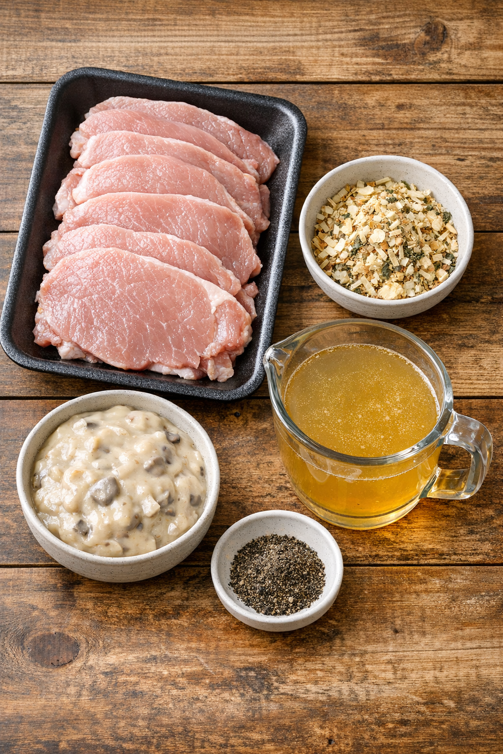 Main ingredients for slow cooker pork cutlets