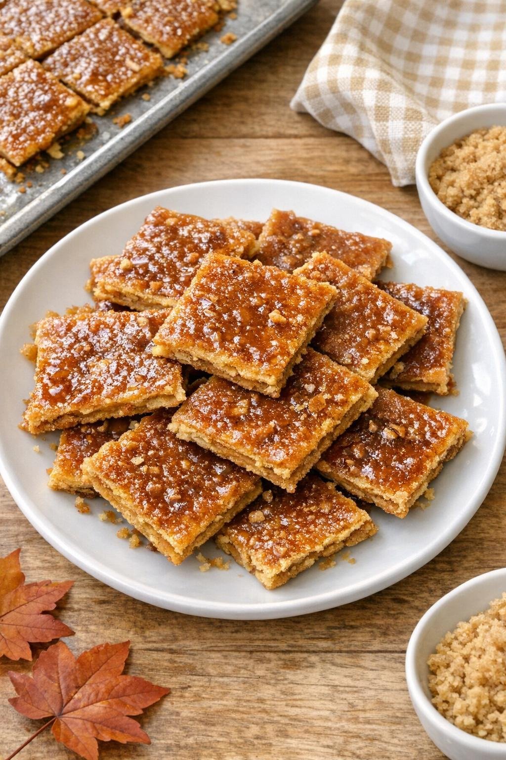Finished graham cracker toffee bars on a plate
