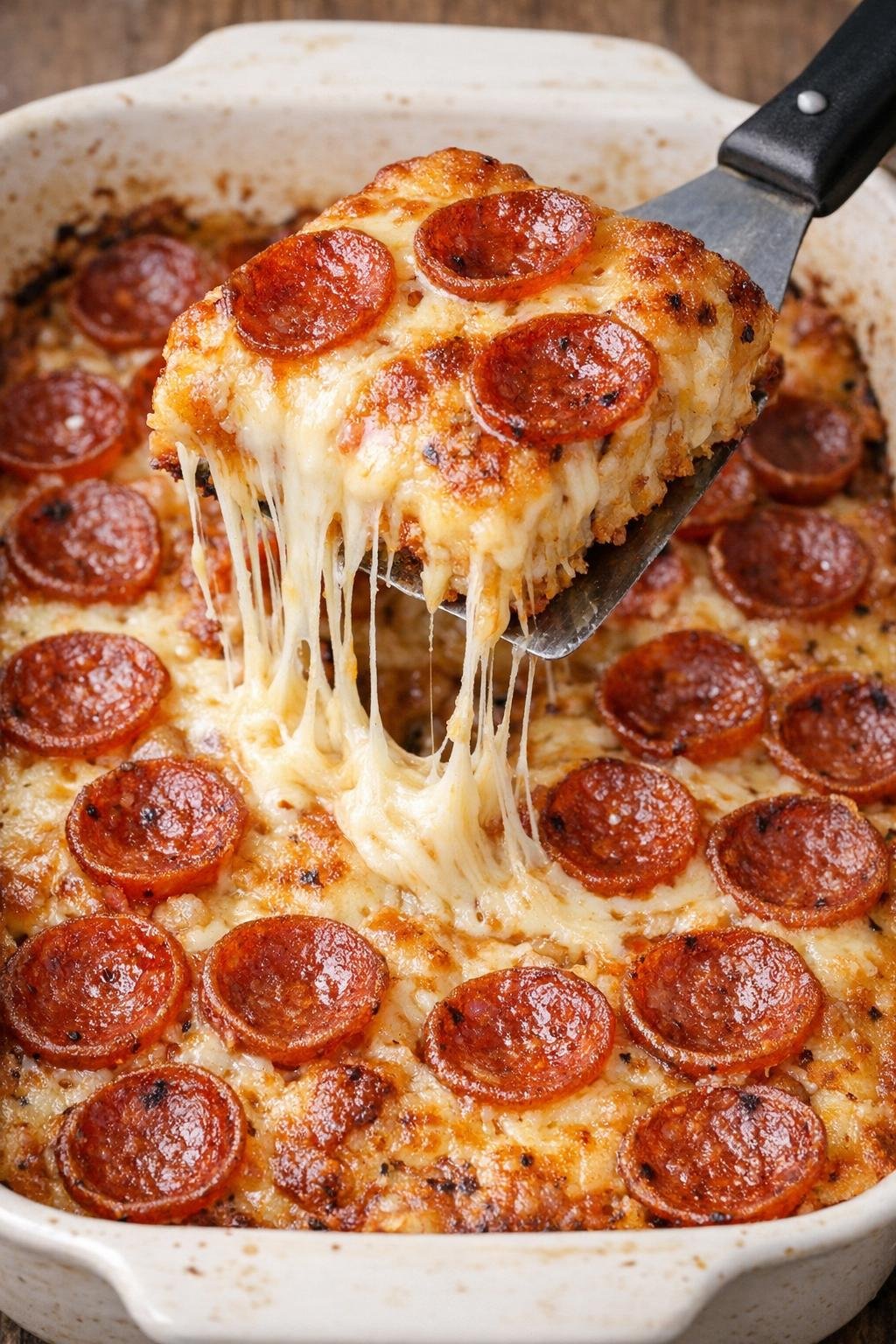 Low carb pepperoni bake with cheese pull