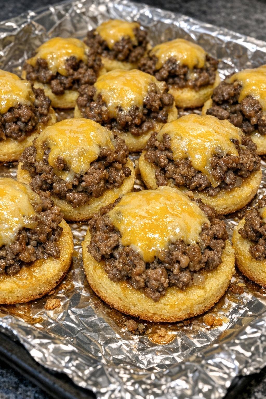 Close-up of finished beef and cornbread bites
