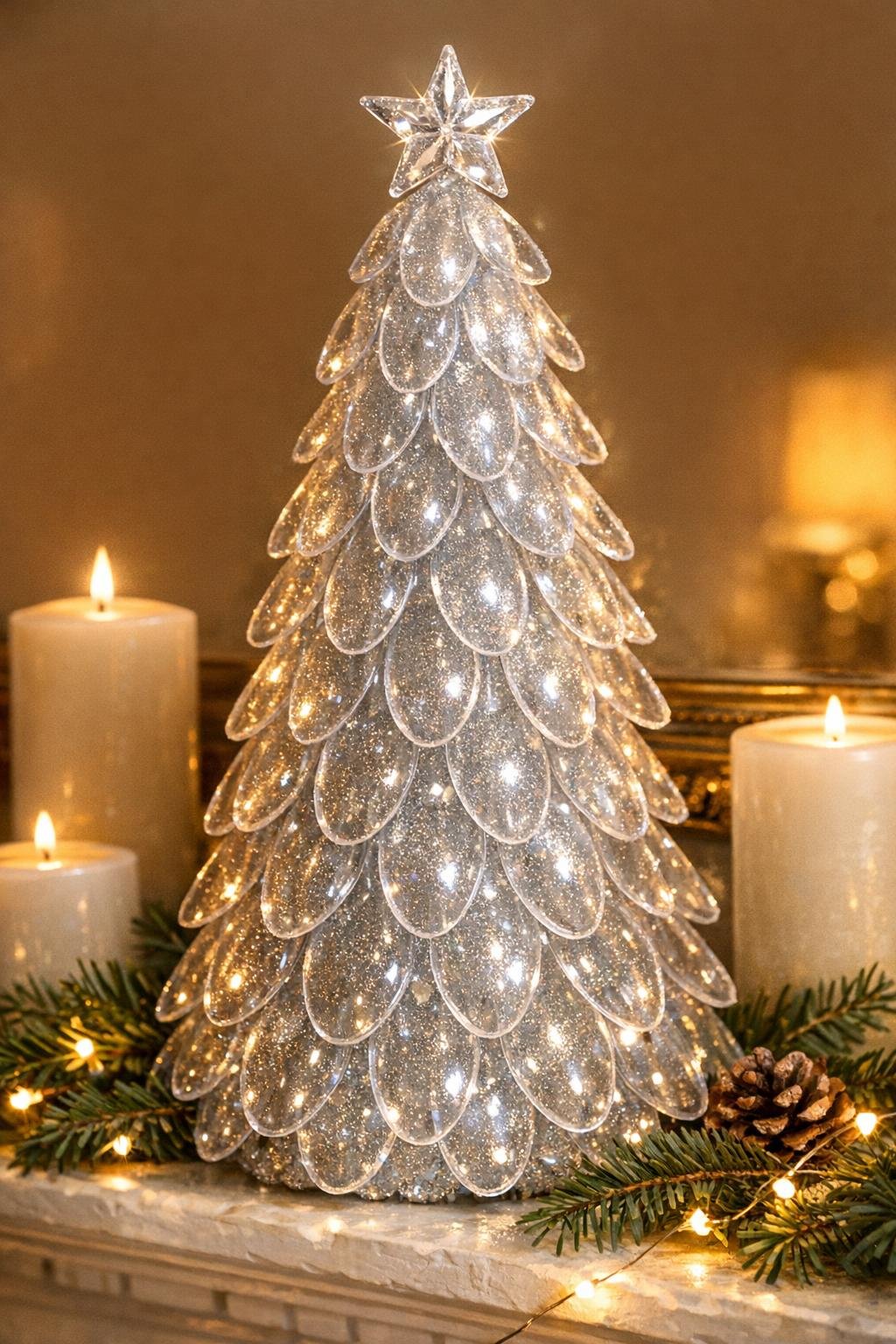 Finished crystal spoon petal tree displayed as holiday decor
