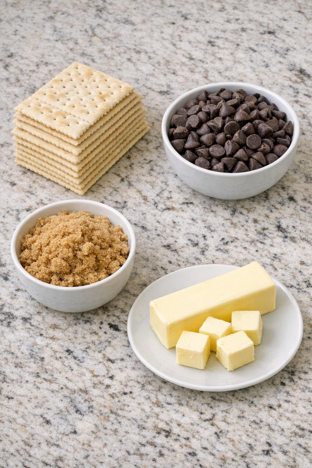 Soda crackers, butter, brown sugar, and chocolate chips