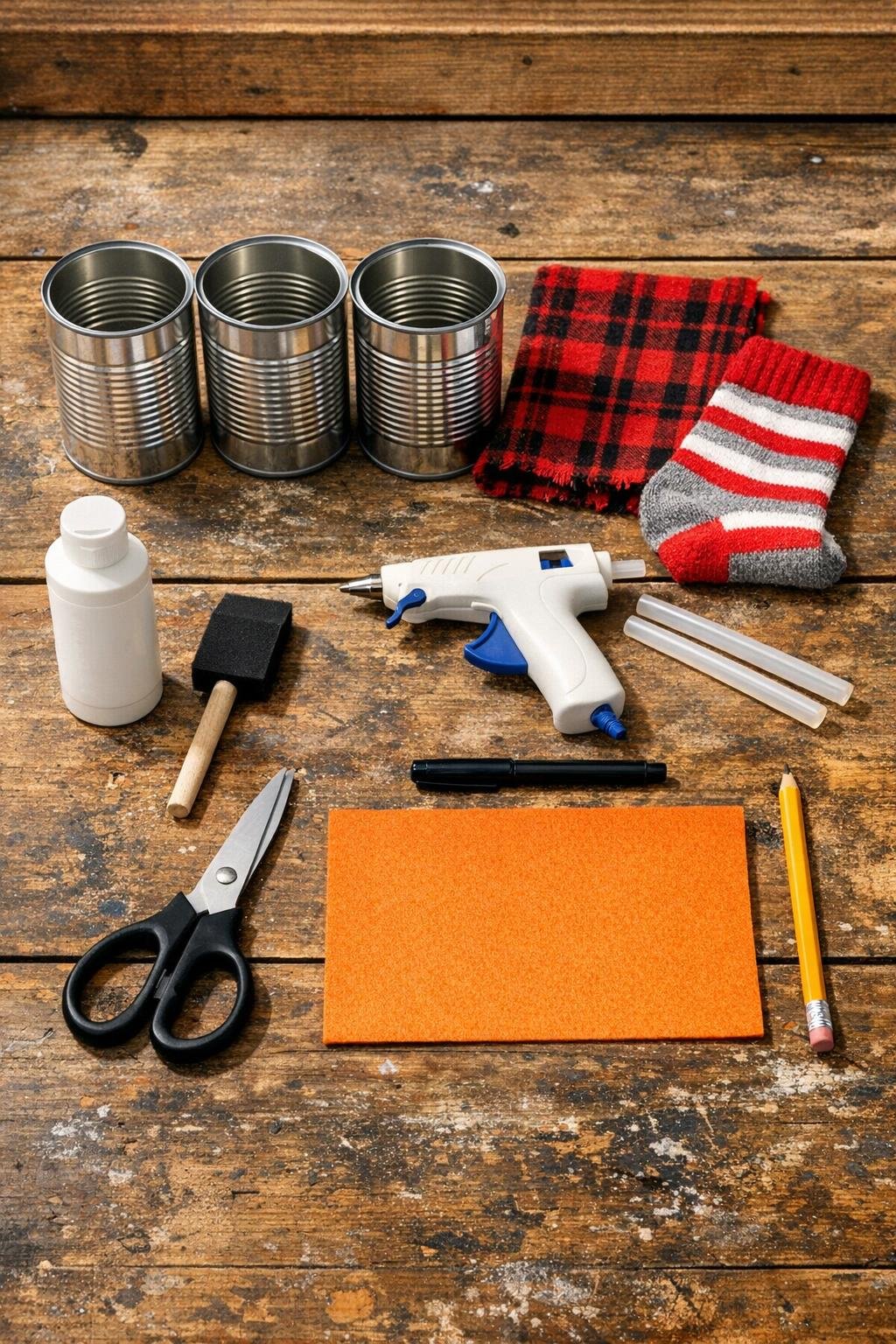 Materials laid out for the tin can project