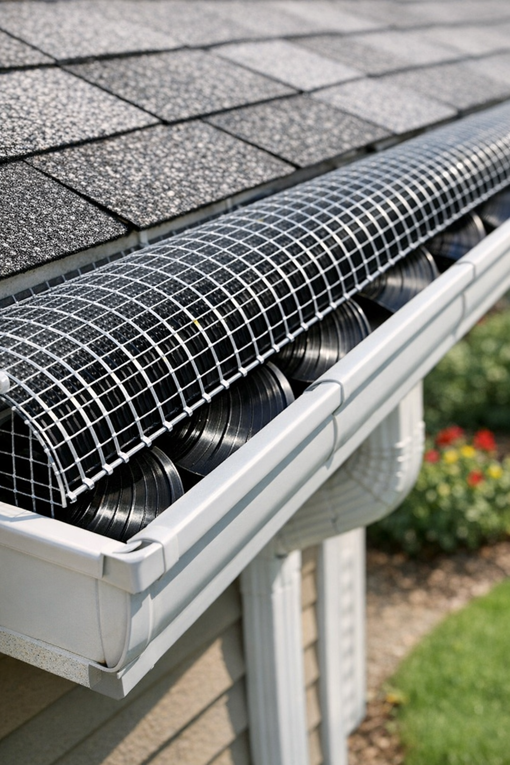 Finished DIY gutter guards made from melted vinyl records