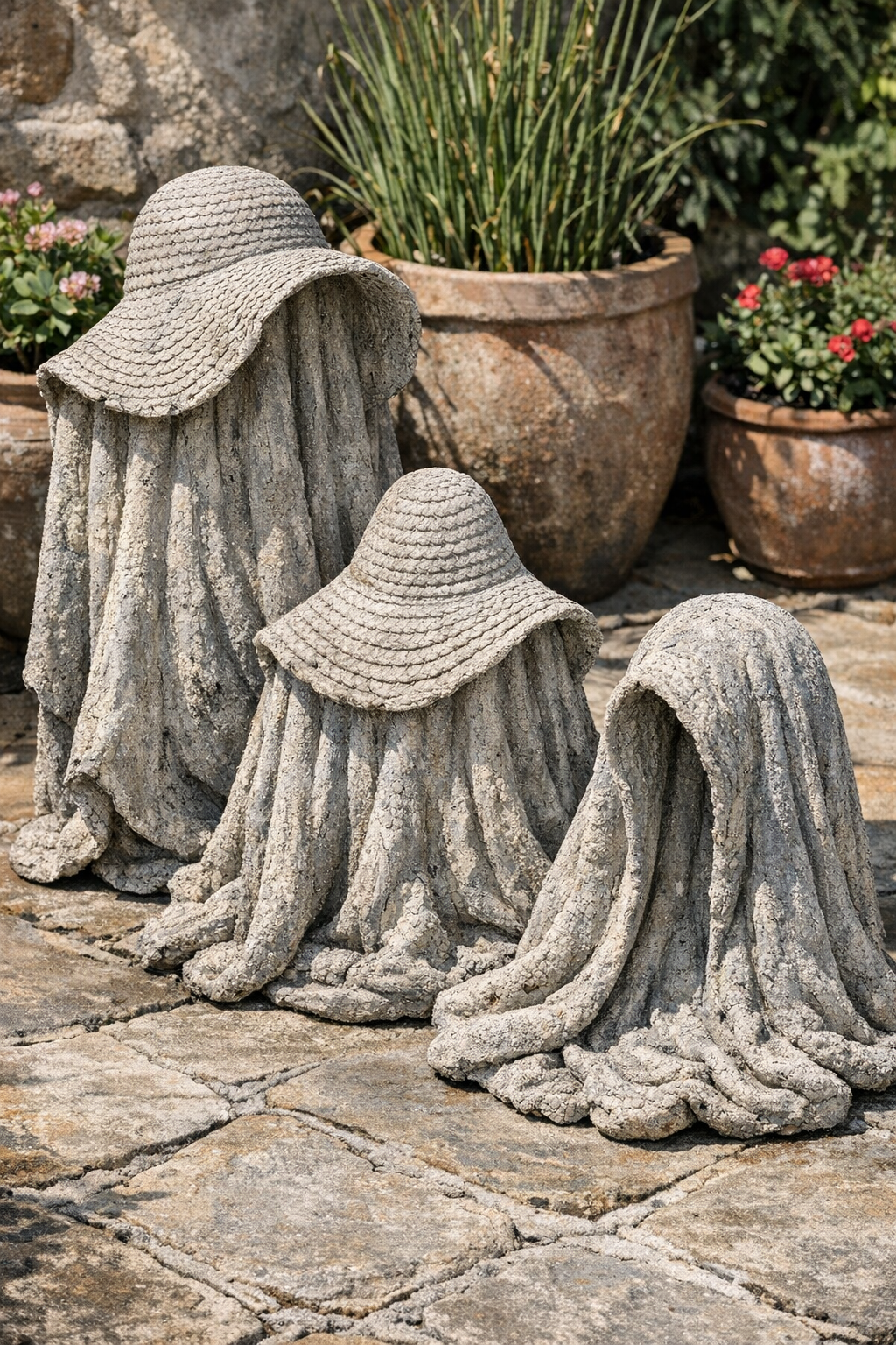 Finished cement patio forms made from straw hats