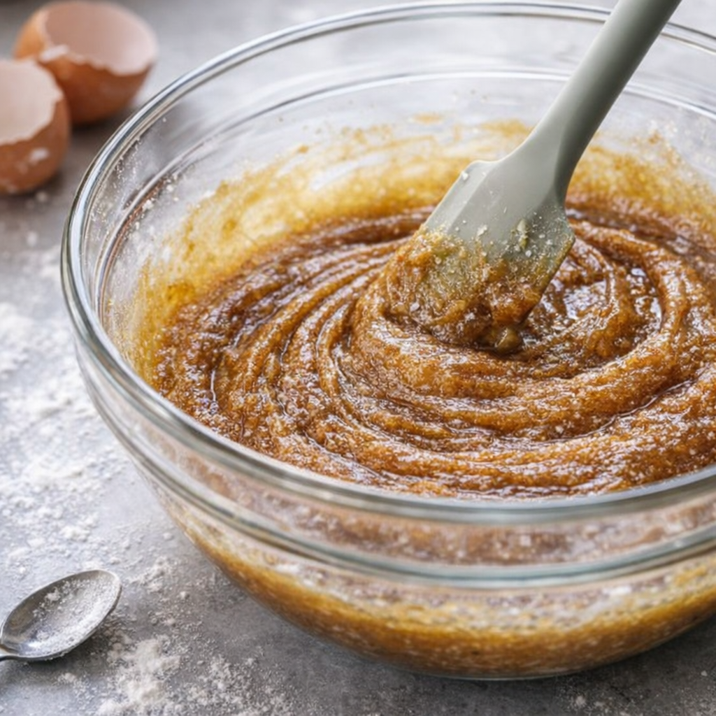 Butterscotch bar batter being mixed in a bowl