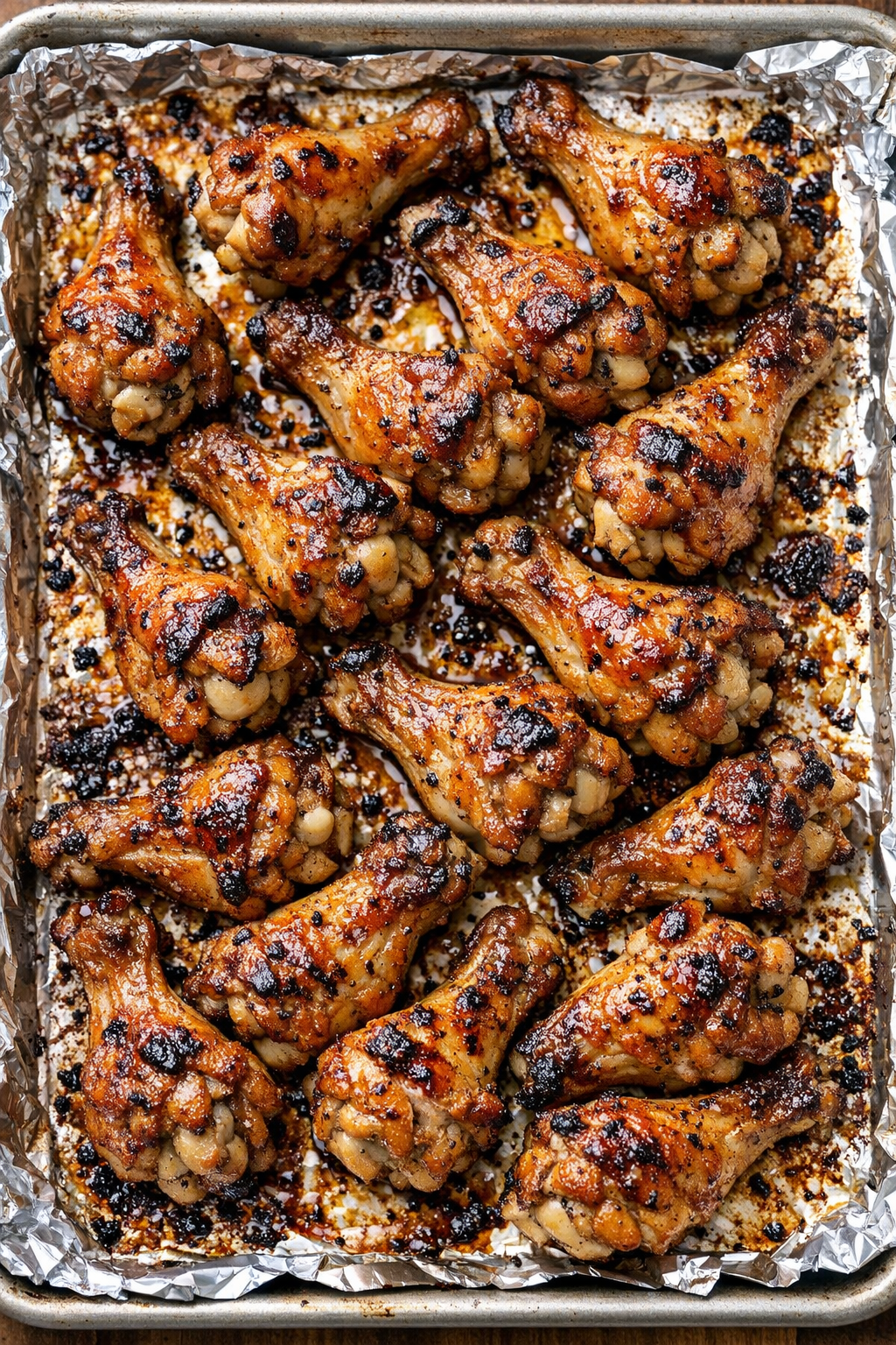 Finished roasted chicken drumettes on a sheet pan