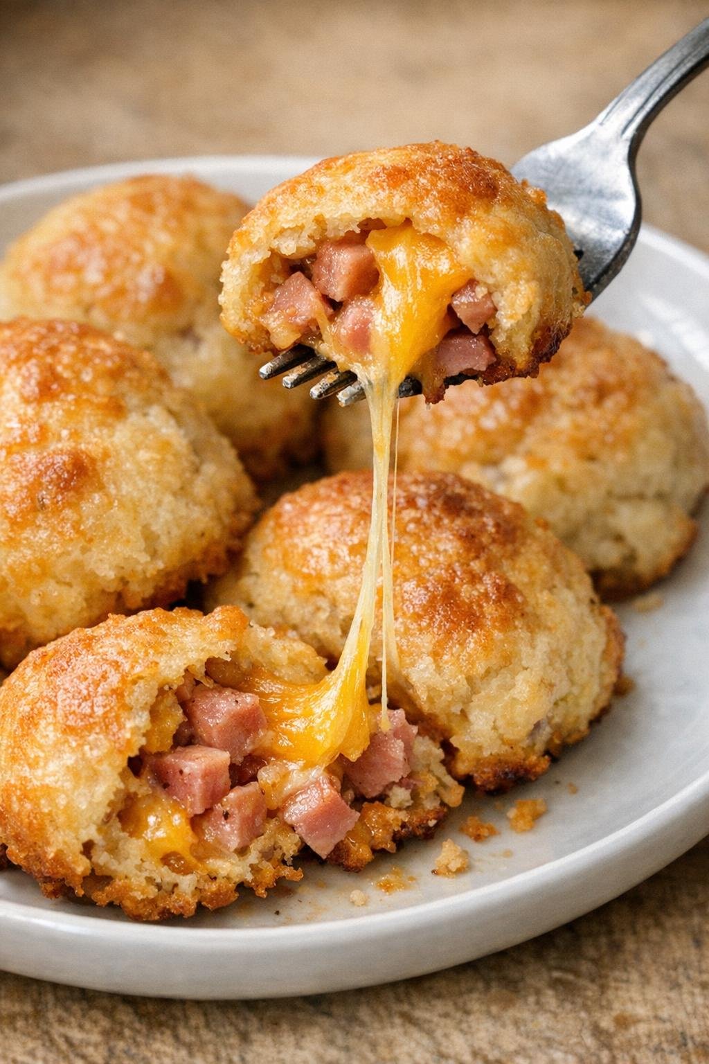 Low carb 3-ingredient ham thurston bombs on a white plate