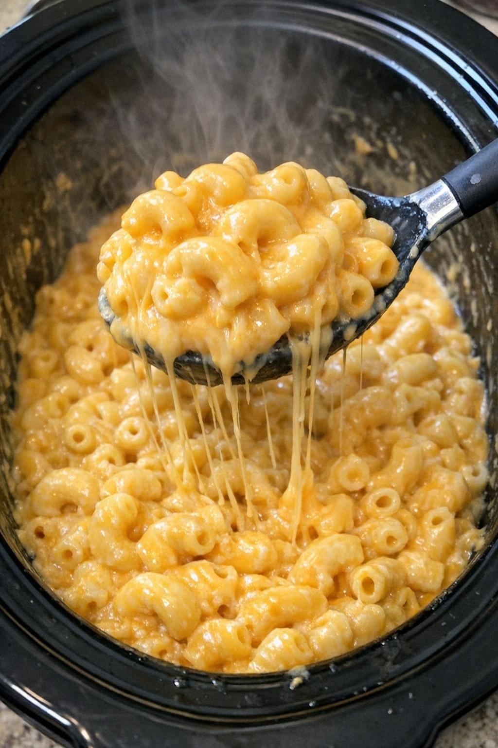 Creamy macaroni and cheese in a slow cooker