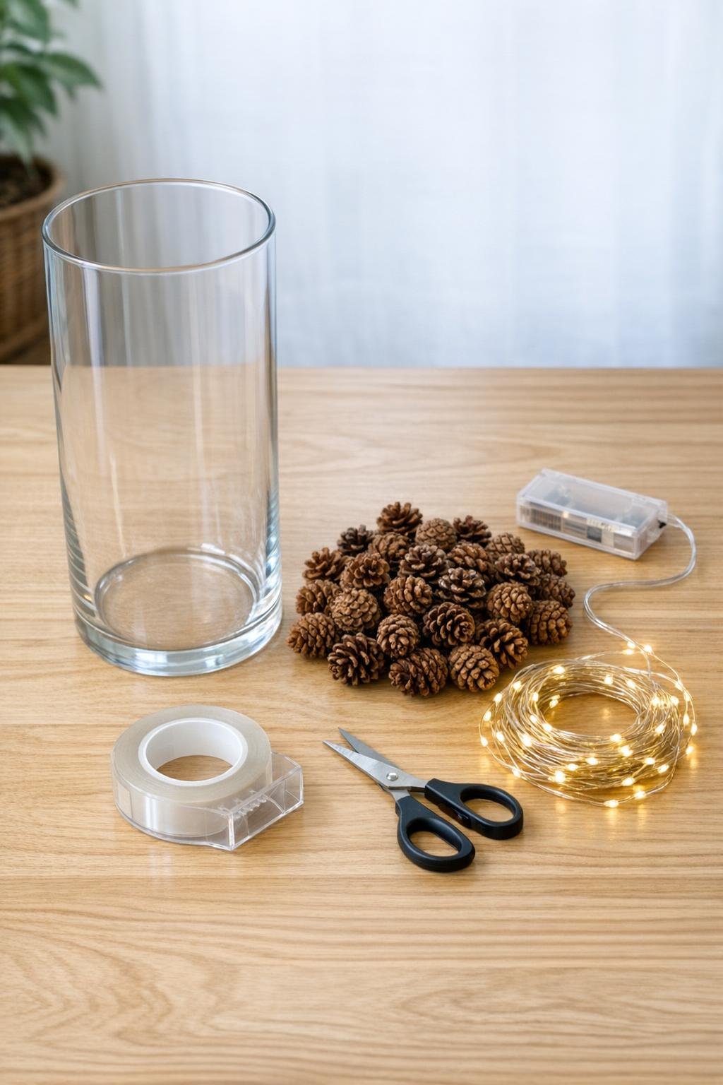 Materials for the cozy vase light laid out together