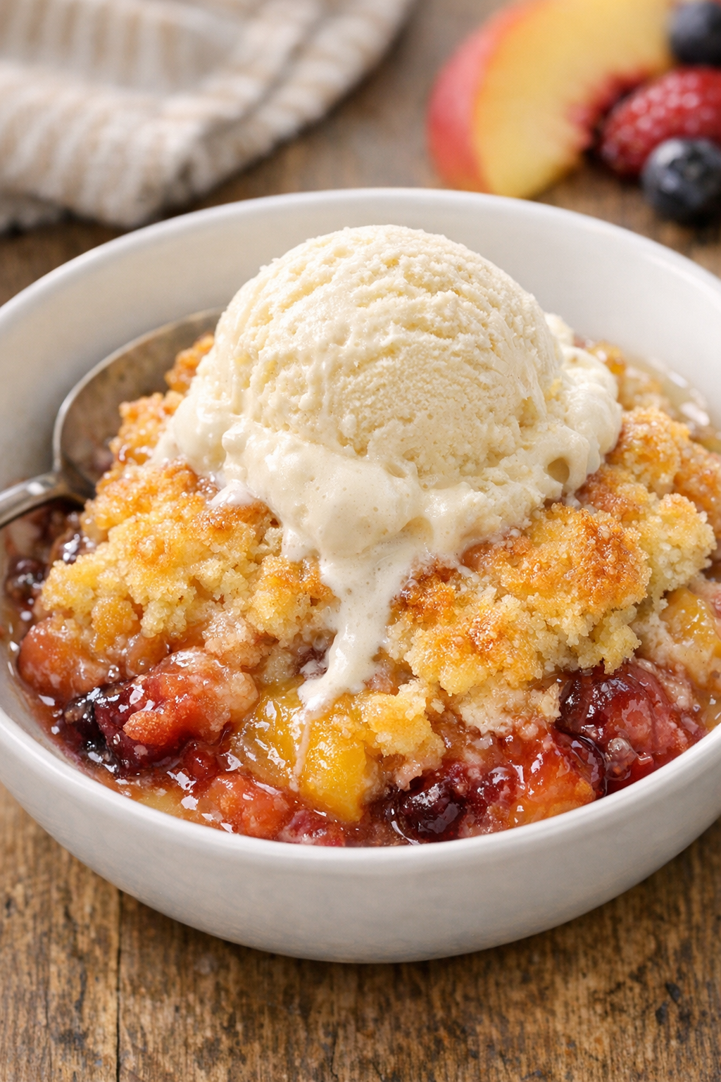 Finished slow cooker fruit cobbler dessert